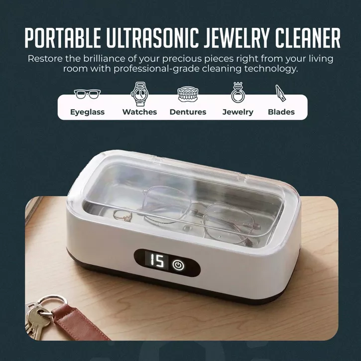 Luminuxe Portable Ultrasonic Jewelry Cleaner, Deep-Cleaning Machine for Eyeglasses, Watches, Dentures, Rings & More