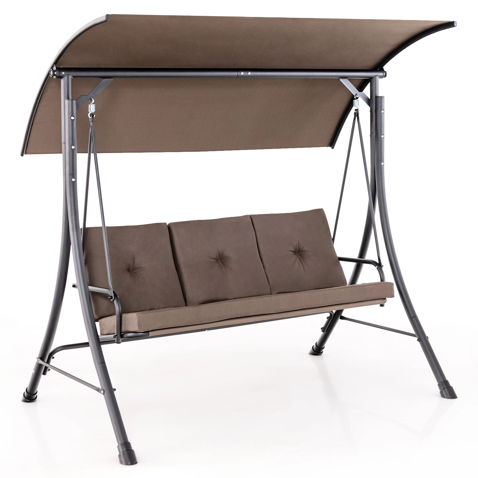 SUGIFT Brown 3-Seat Porch Swing with 240-Degree Canopy, Olefin Cushions, 800-Lb Capacity