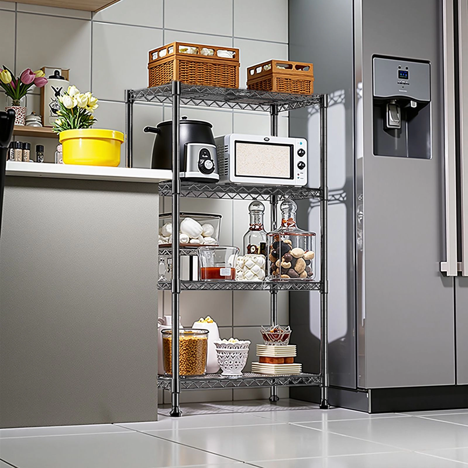 Flynama 4 Tier Heavy Duty Steel Wire Shelving 1000 lbs Utility Organizer Rack for Home Kitchen and Office in Chrome