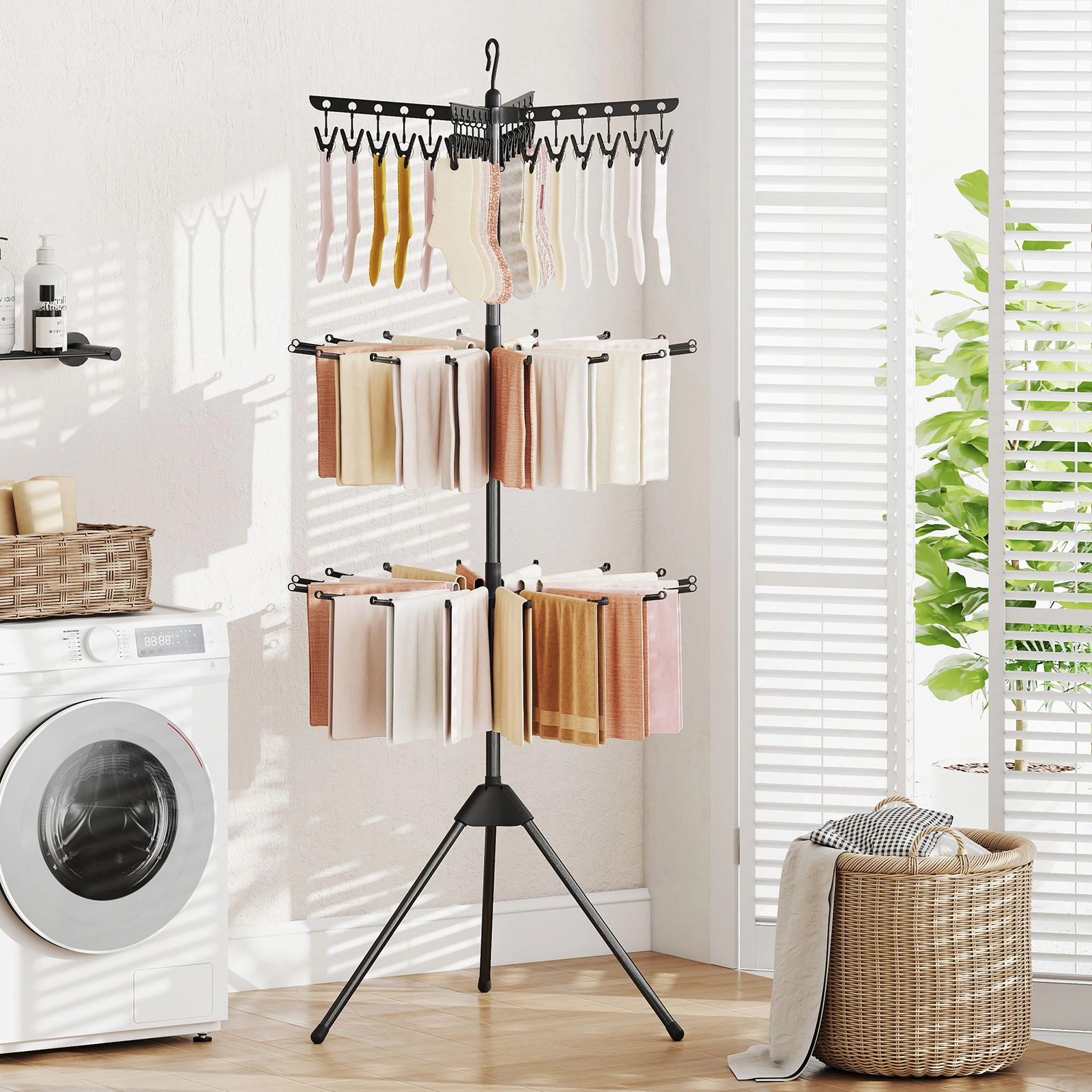 SlickBlue 70" 3 Tier Clothes Drying Rack with Clips and Rotating Arms