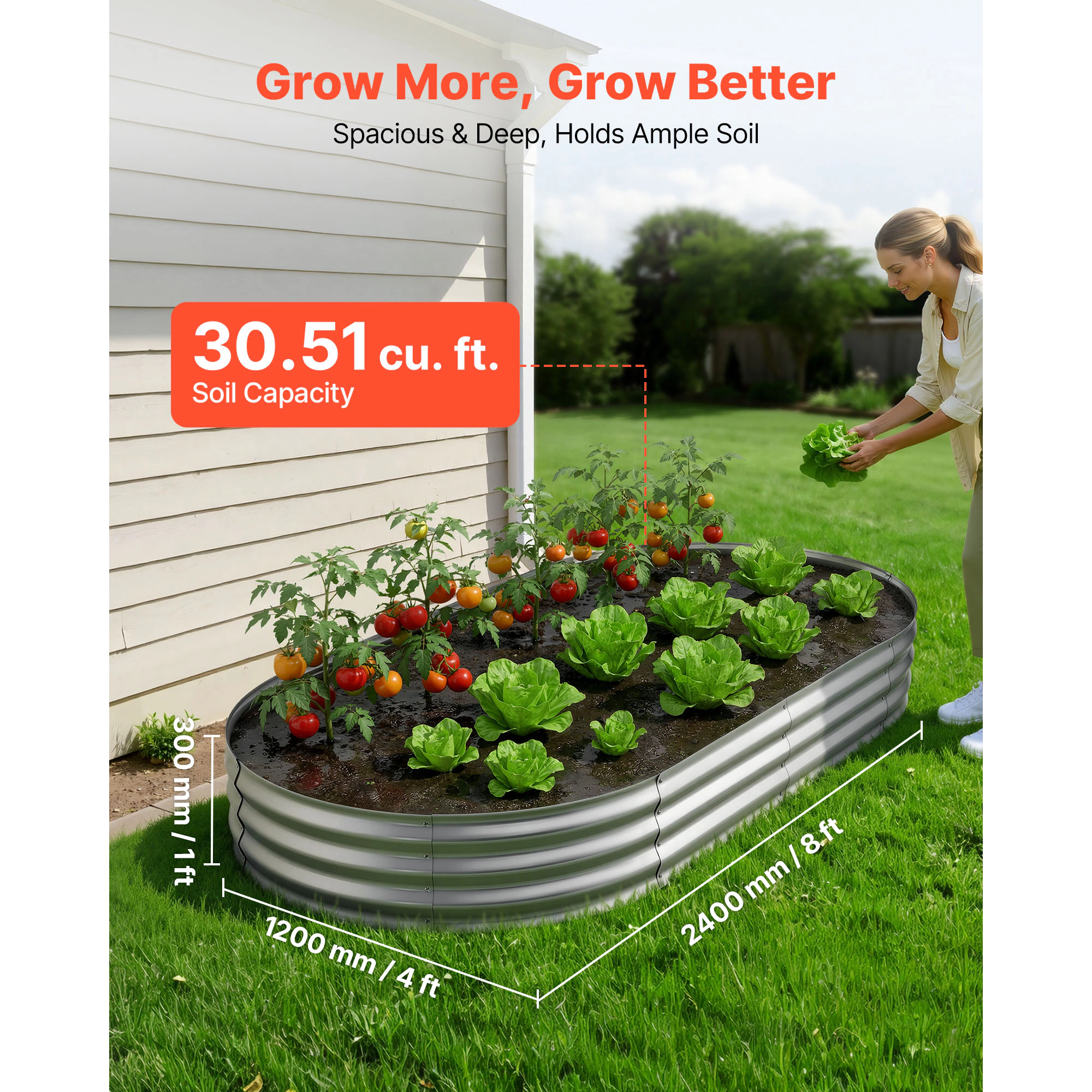 HONGGE Galvanized Raised Garden Bed Oval Metal Planter Box for Flowers Vegetables
