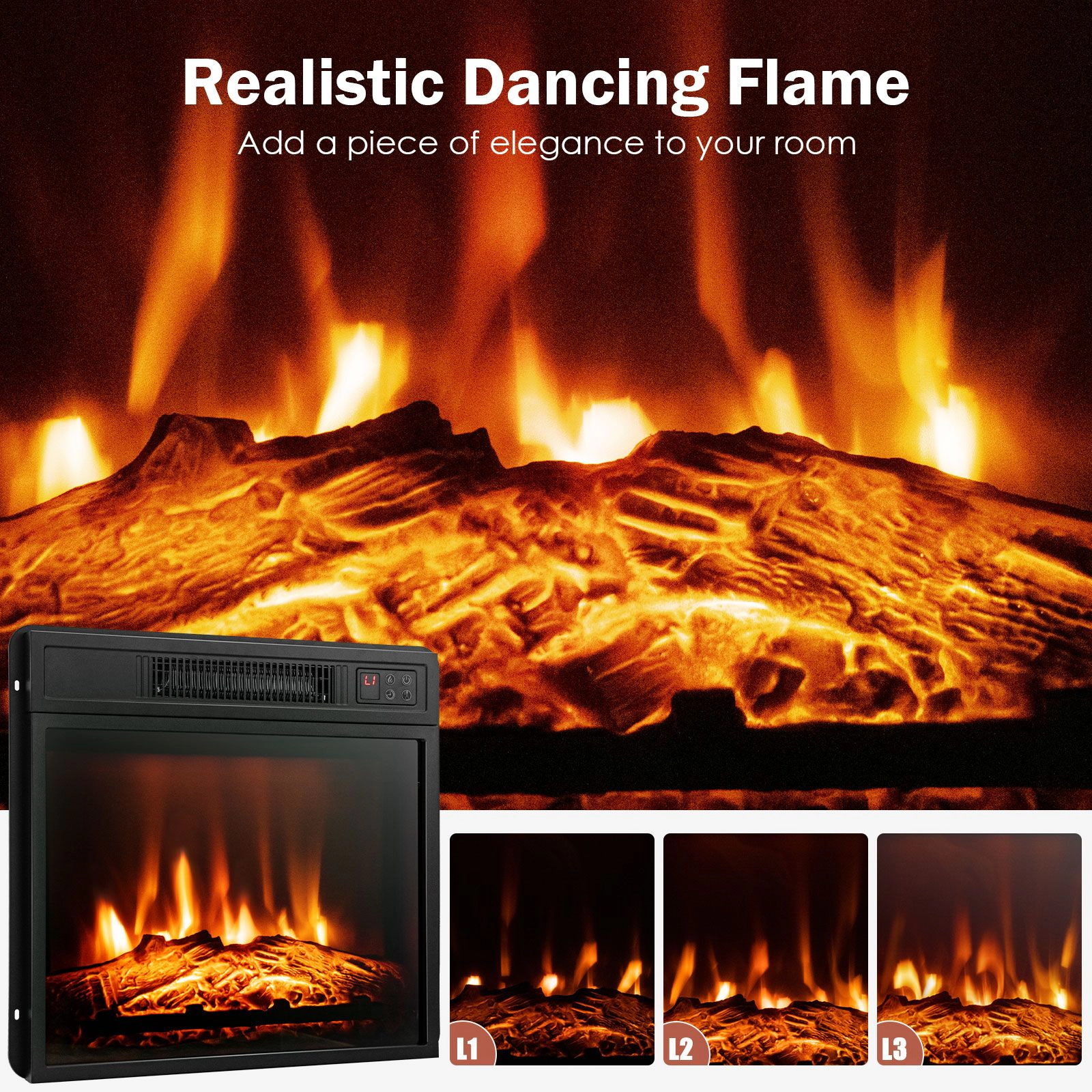 SlickBlue Electric Fireplace Insert for TV Stand or Cabinet, 18/23 Inch, 1400W, Adjustable Flame