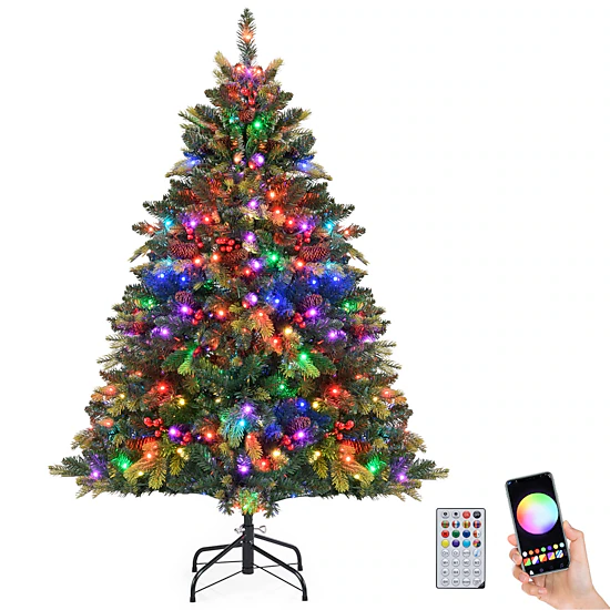 Costway 5/6/7/8 FT Artificial Christmas Tree with 250/370/500/650 RGB LED Lights 584/1054/1436/1936 Branch Tips