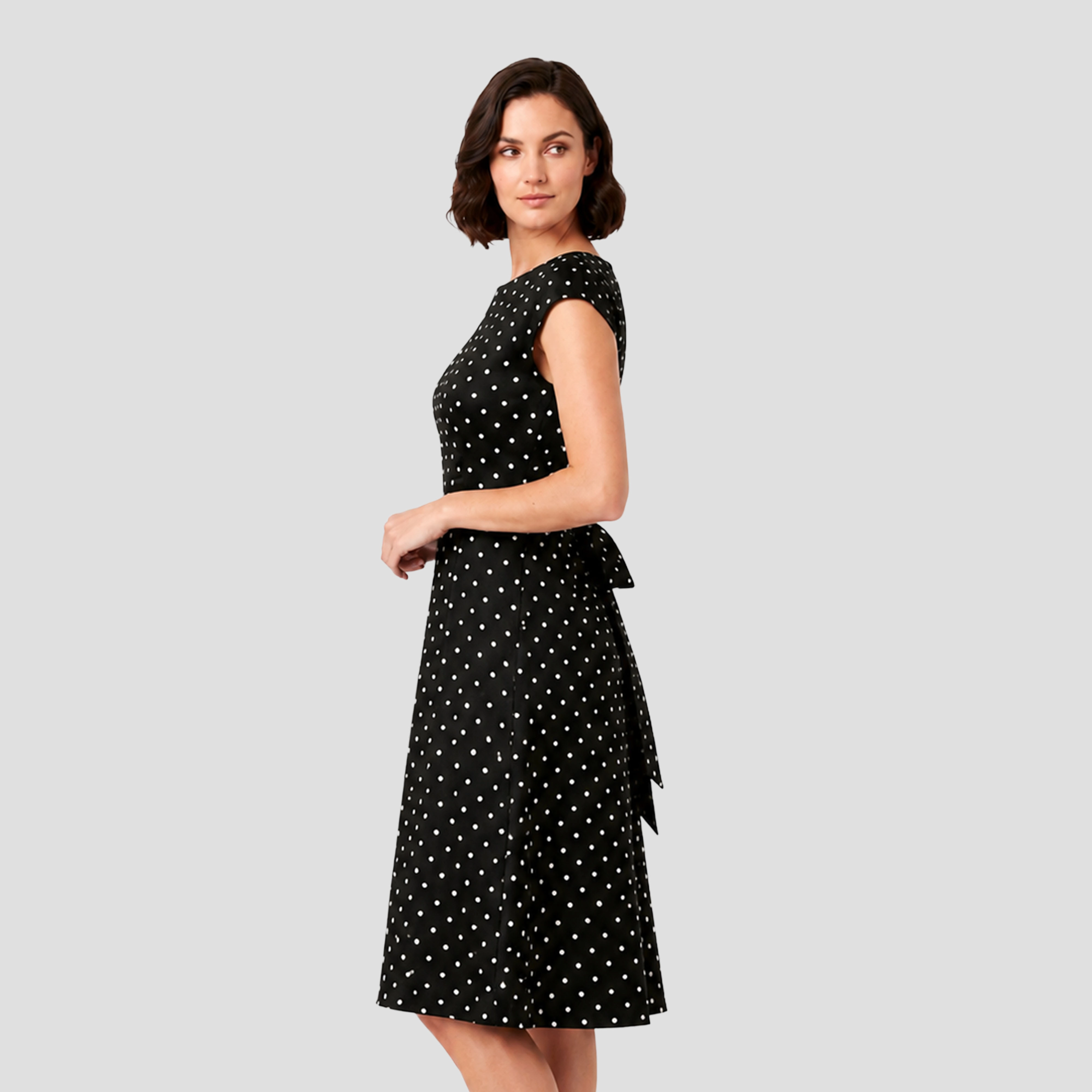 Artyska Womens Midi boat neck cap Sleeve Polka Dot Fit & Flare Dress
