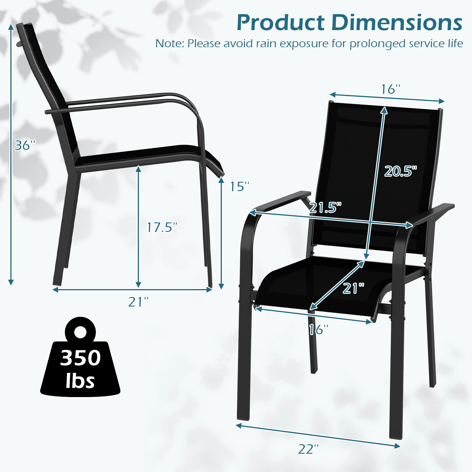LJG Patio Dining Chairs Set of 2/4/6 Stackable Outdoor Armchairs with Metal Frame