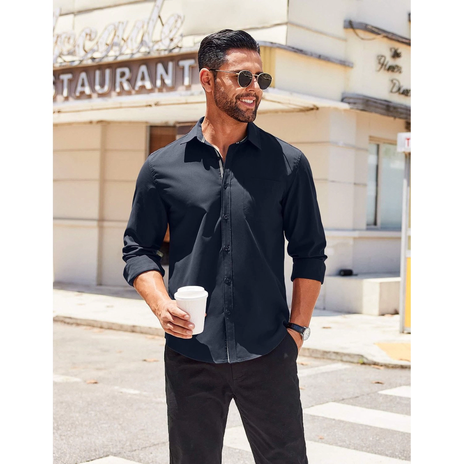 COOFANDY Mens Short Sleeve Crew Neck Tee Vertical Ribbed Stripe Casual  Tops