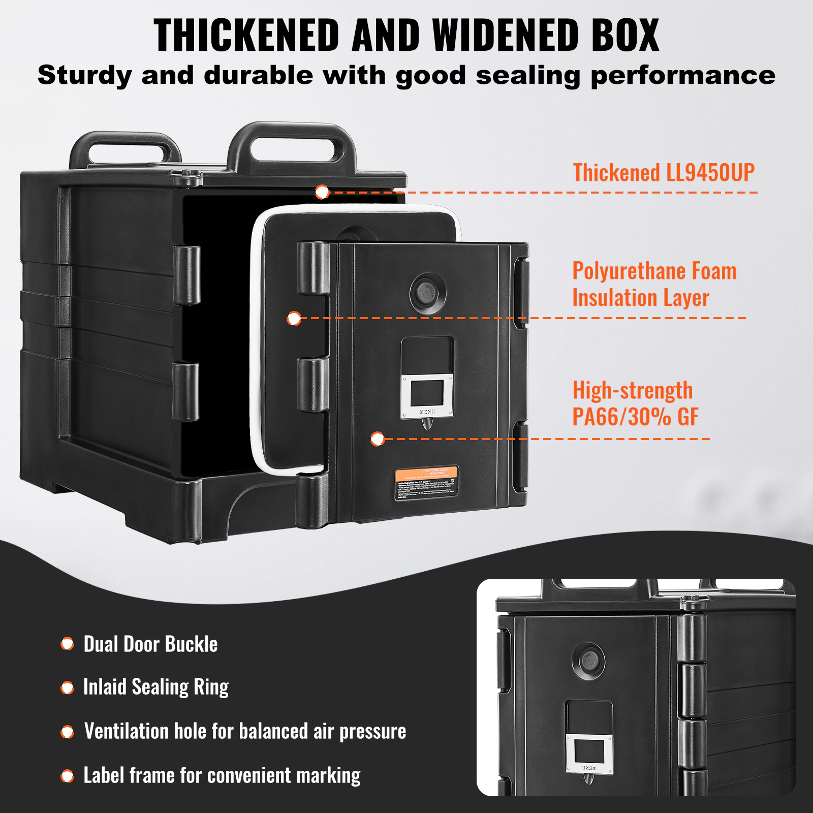 HONGGE Insulated Food Pan Carrier, Hot Box for Catering, Food Box Carrier with Double Buckles