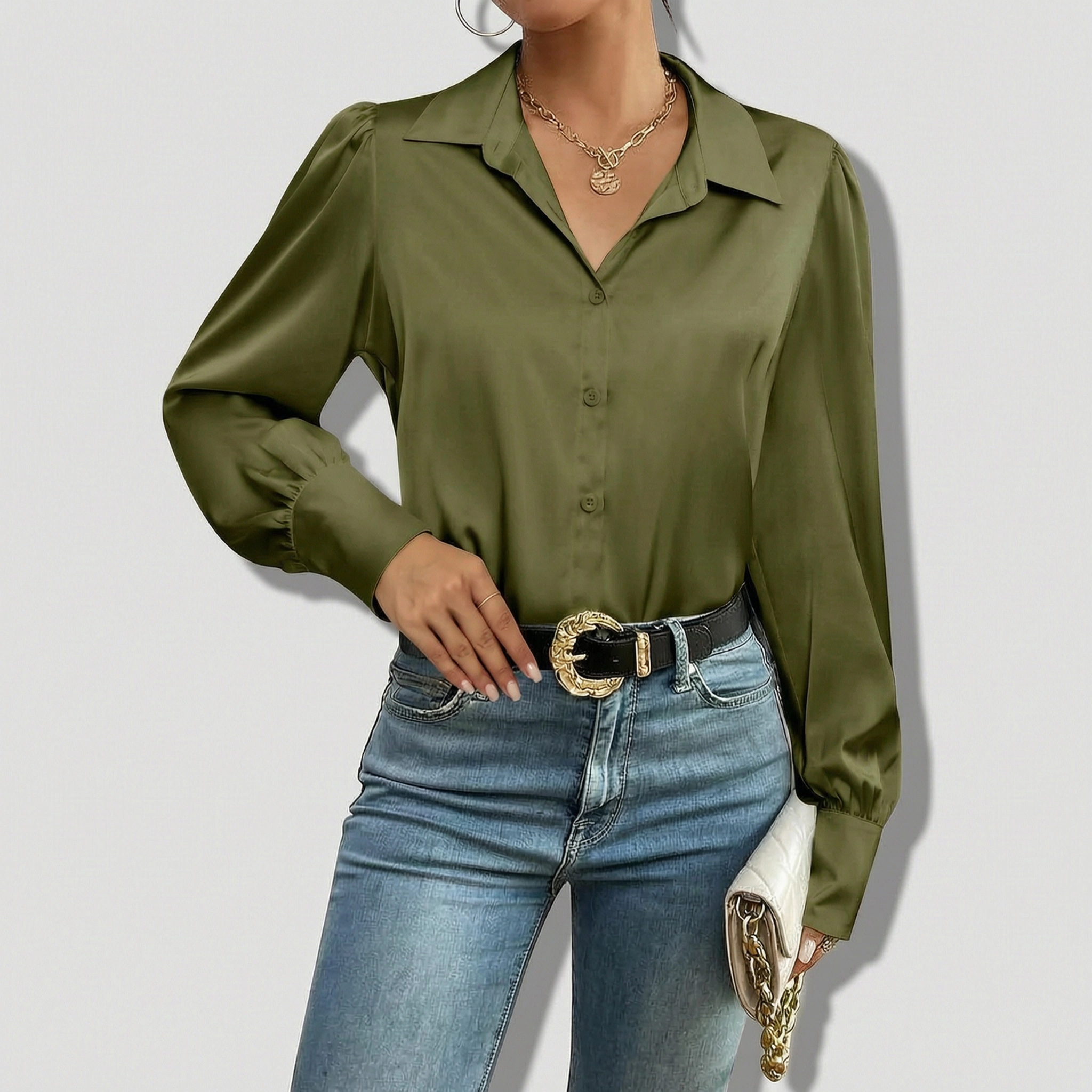 Zeagoo Silk Button Down Blouse for Women Lantern Sleeve Shirt Dressy Casual Work Tunic Top