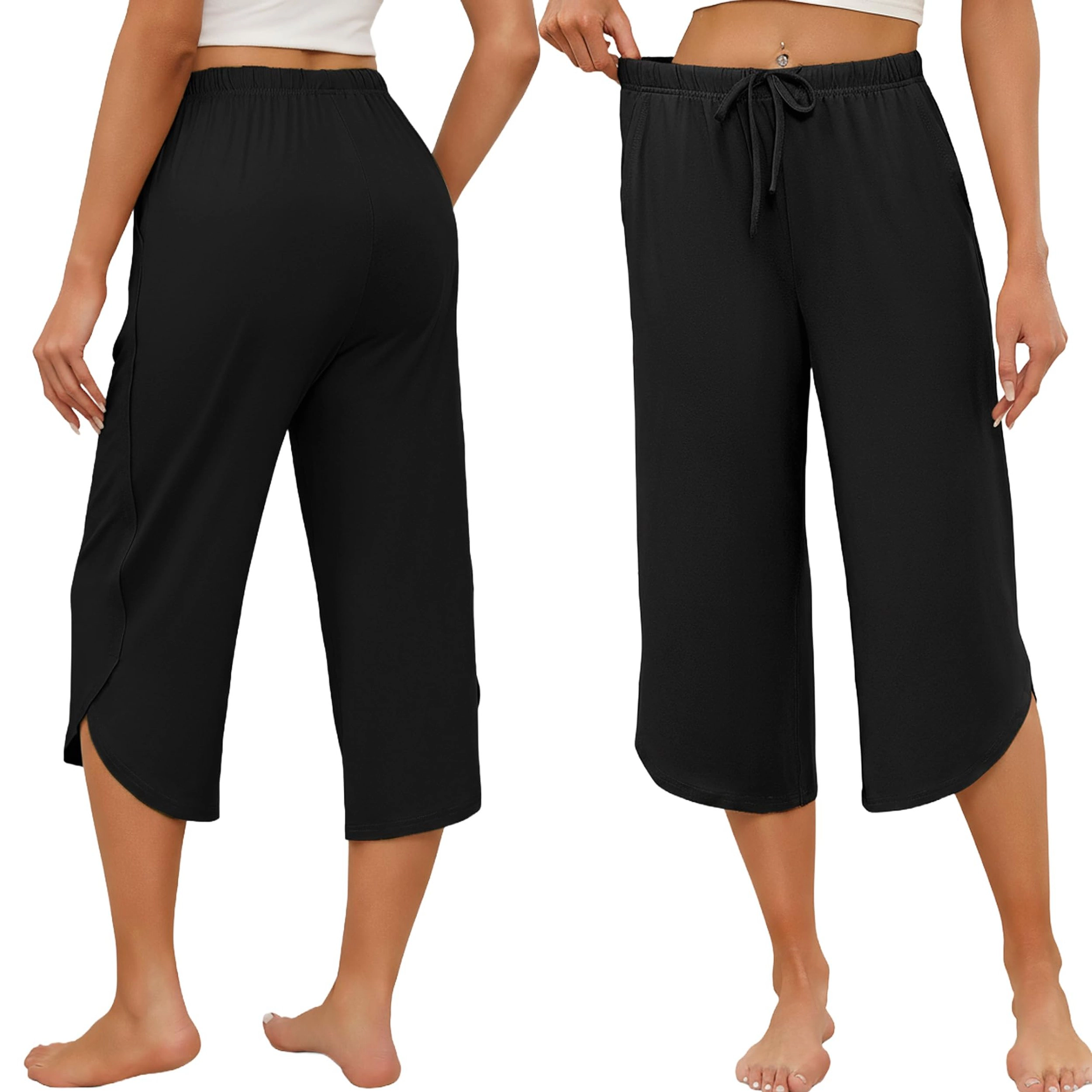 Ekouaer Womens Pajama Pants Capri Wide Leg Lounge Pj Summer Comfy Drawstring Bottoms