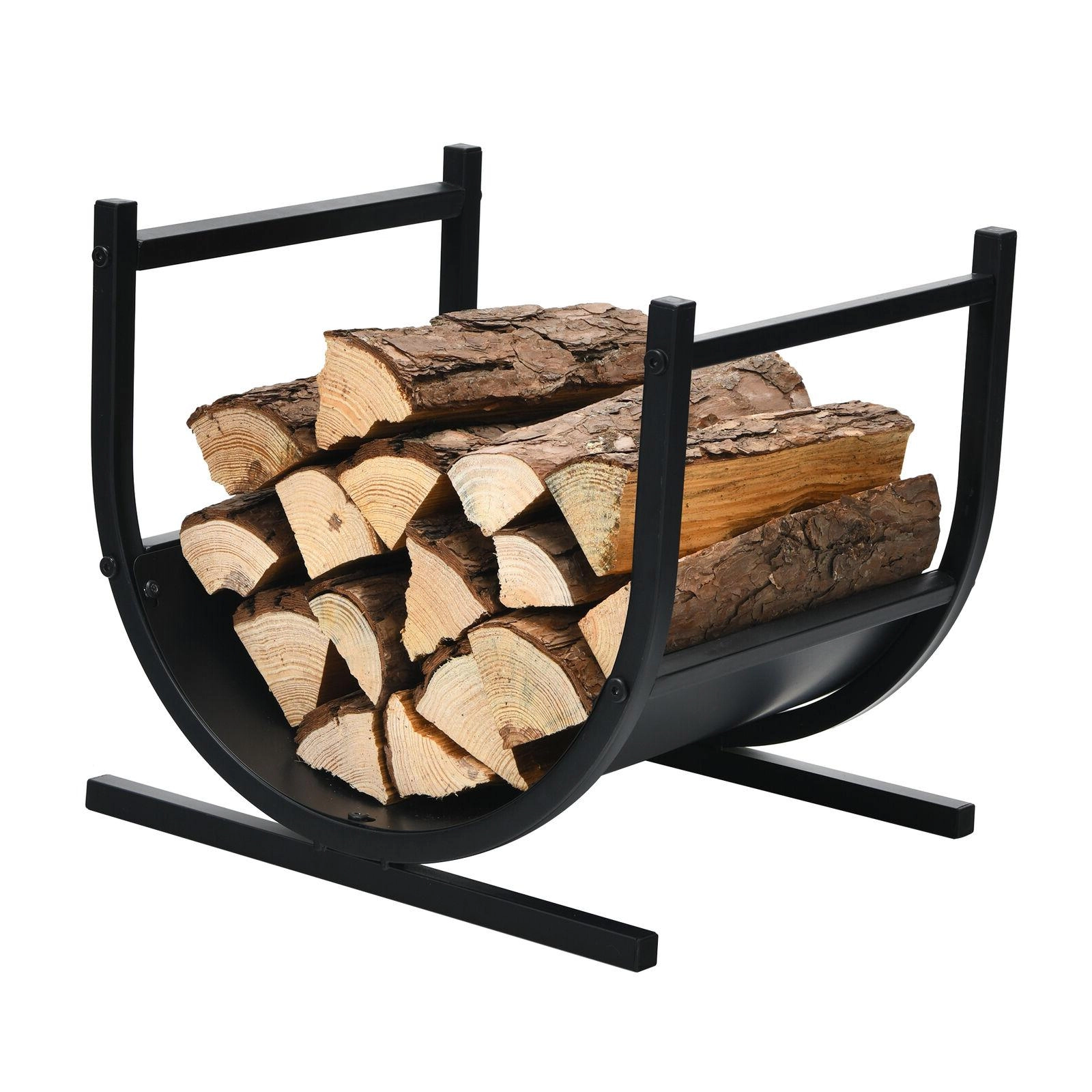 SUGIFT U-Shaped Steel Firewood Rack 66-lb Capacity 17-in Wide with Handles Black 1-Piece