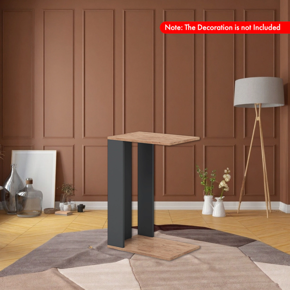 Hivvago Mobile C-Shaped End Table with 2 Tiers, Storage Shelf, and Lockable Wheels