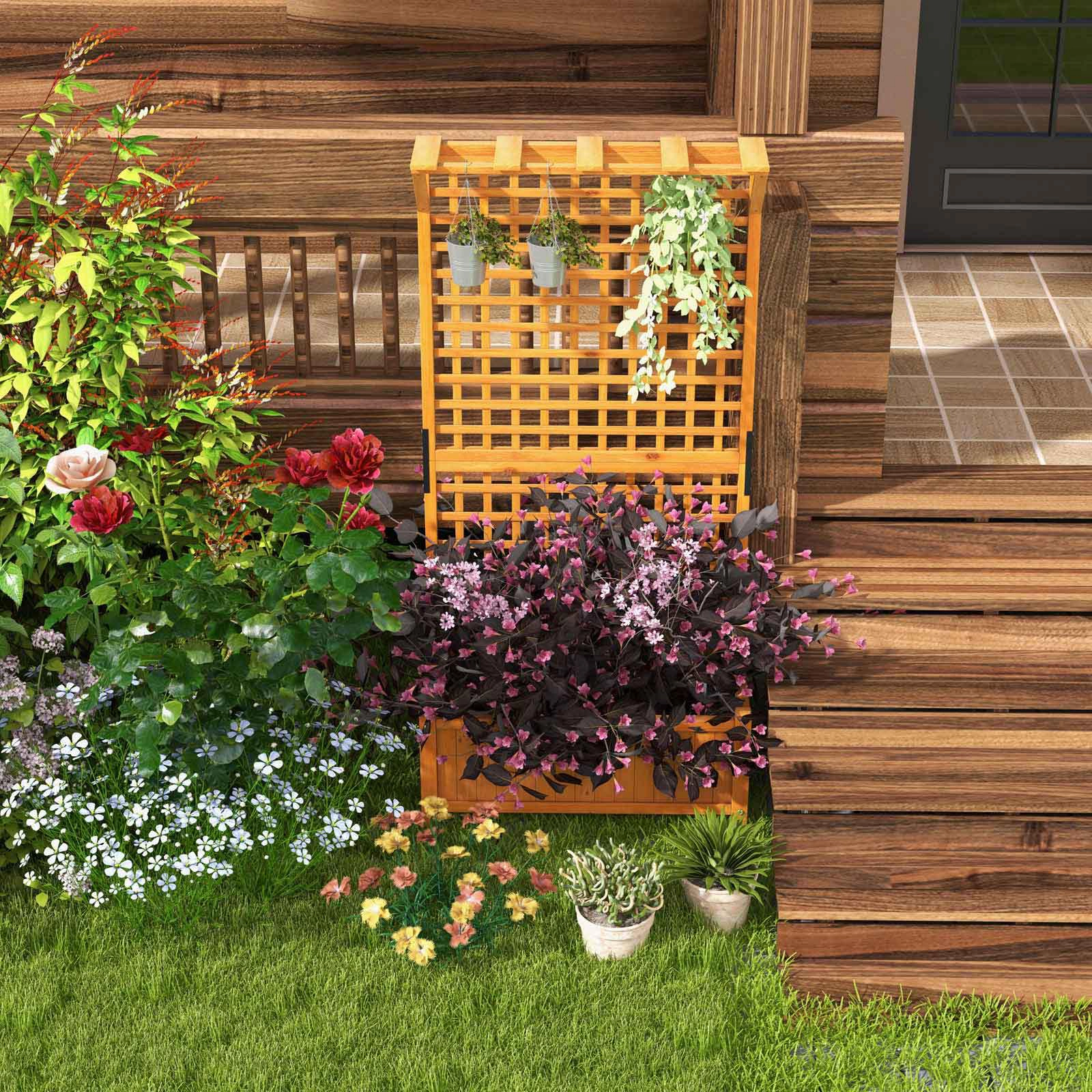 SlickBlue Wooden Planter Box with Trellis for Garden Vegetables Flowers