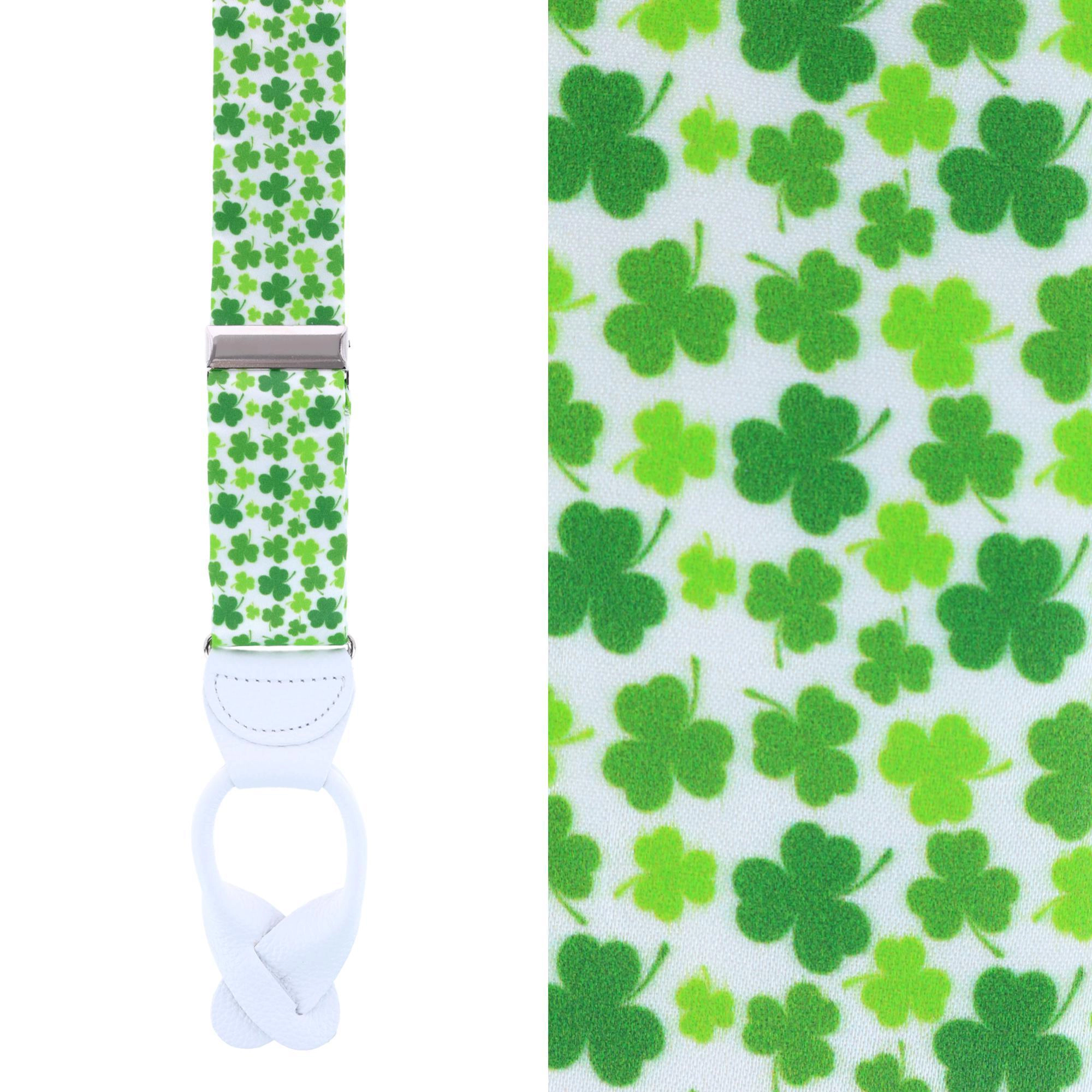 Trafalgar Men's White Shamrock Silk Button End Suspenders