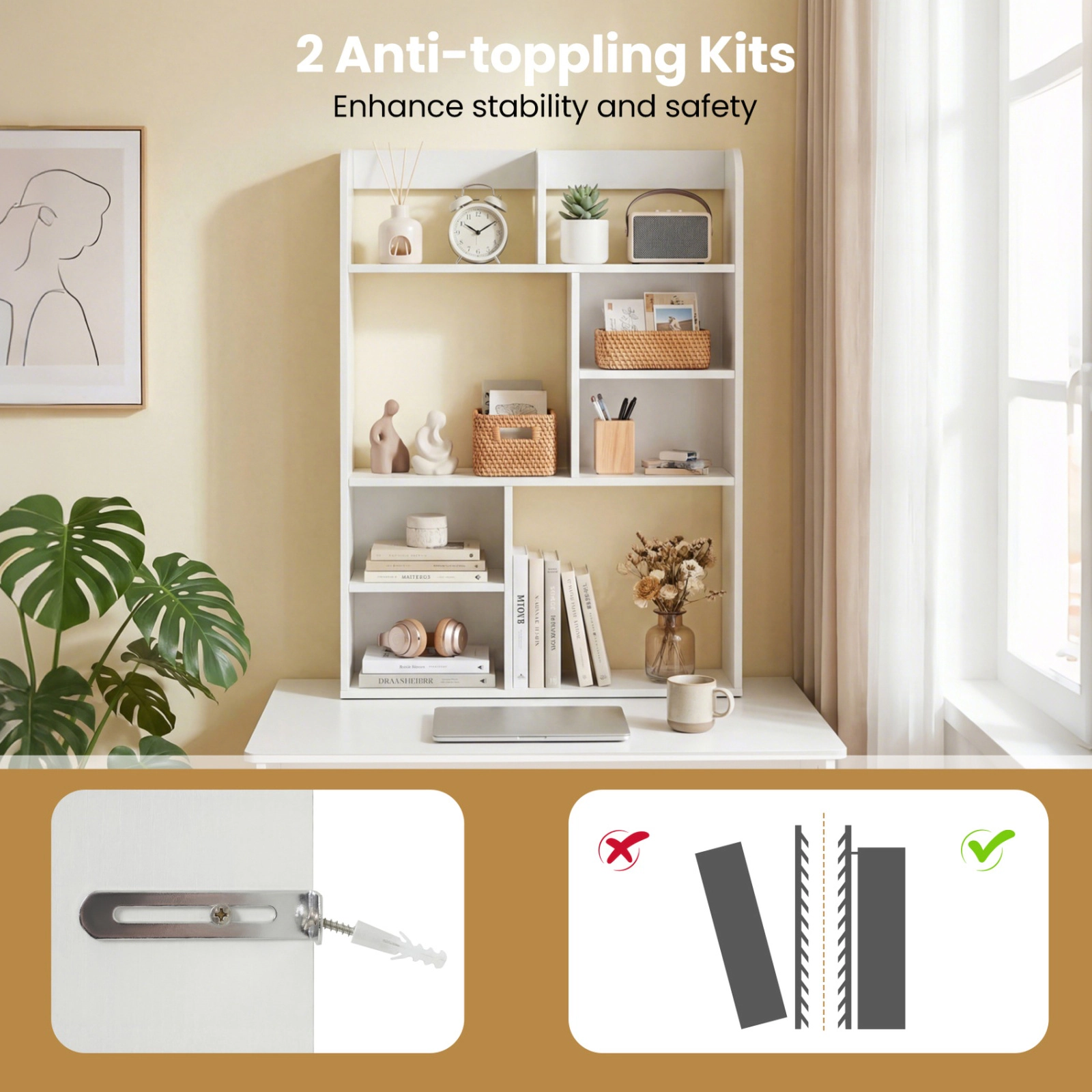 SUGIFT White Desktop Display Rack with 8 Open Cubes for Home Office