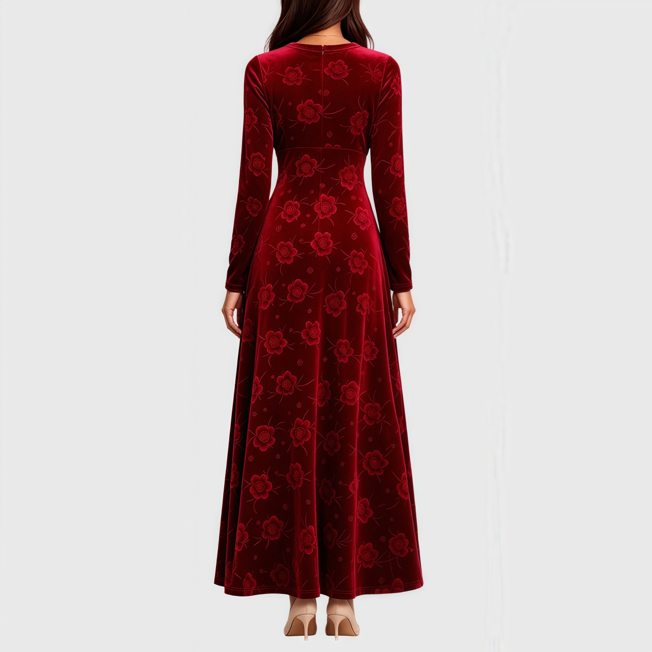 YesFashion Womens Velvet Maxi Dress Casual Fall Winter Long Sleeve Floral Cocktail Party