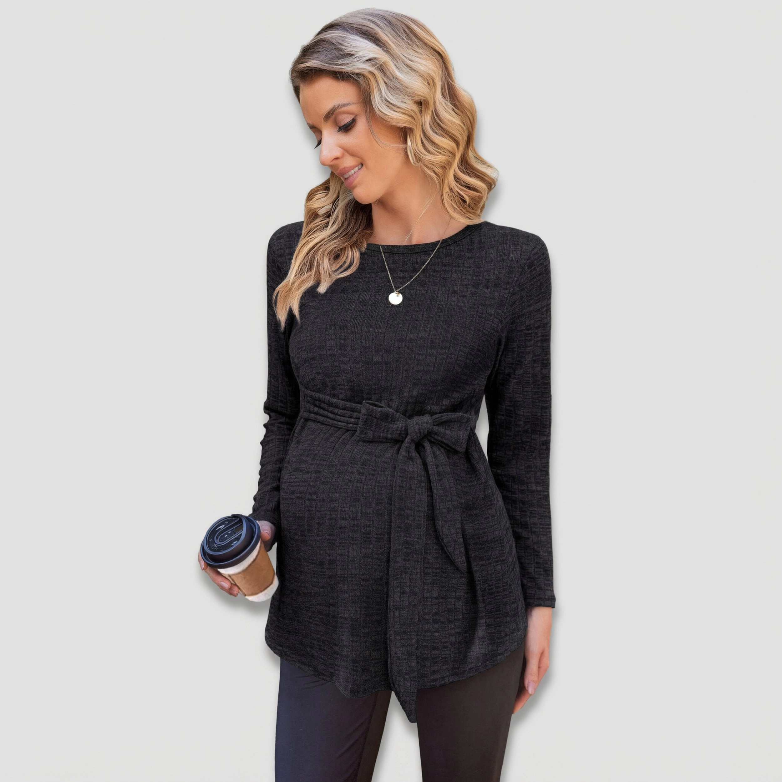 Ekouaer Womens Maternity Shirts Long Sleeve Pregnancy Tops Ribbed Knit Winter Pregnant Blouses