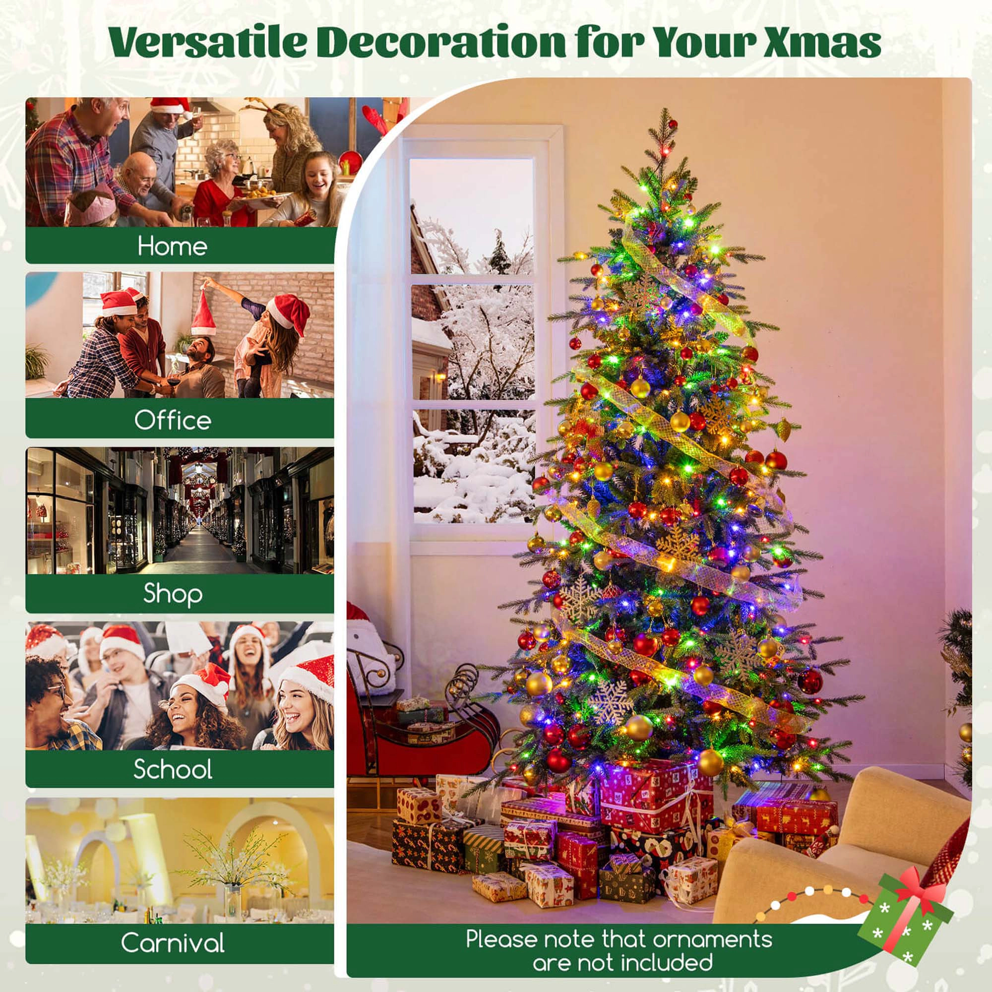 Costway 6/7.5/9 FT Artificial Christmas Tree with 714/1162/1770 Branch Tips 260/380/560 LED Lights 3 Timers Remote