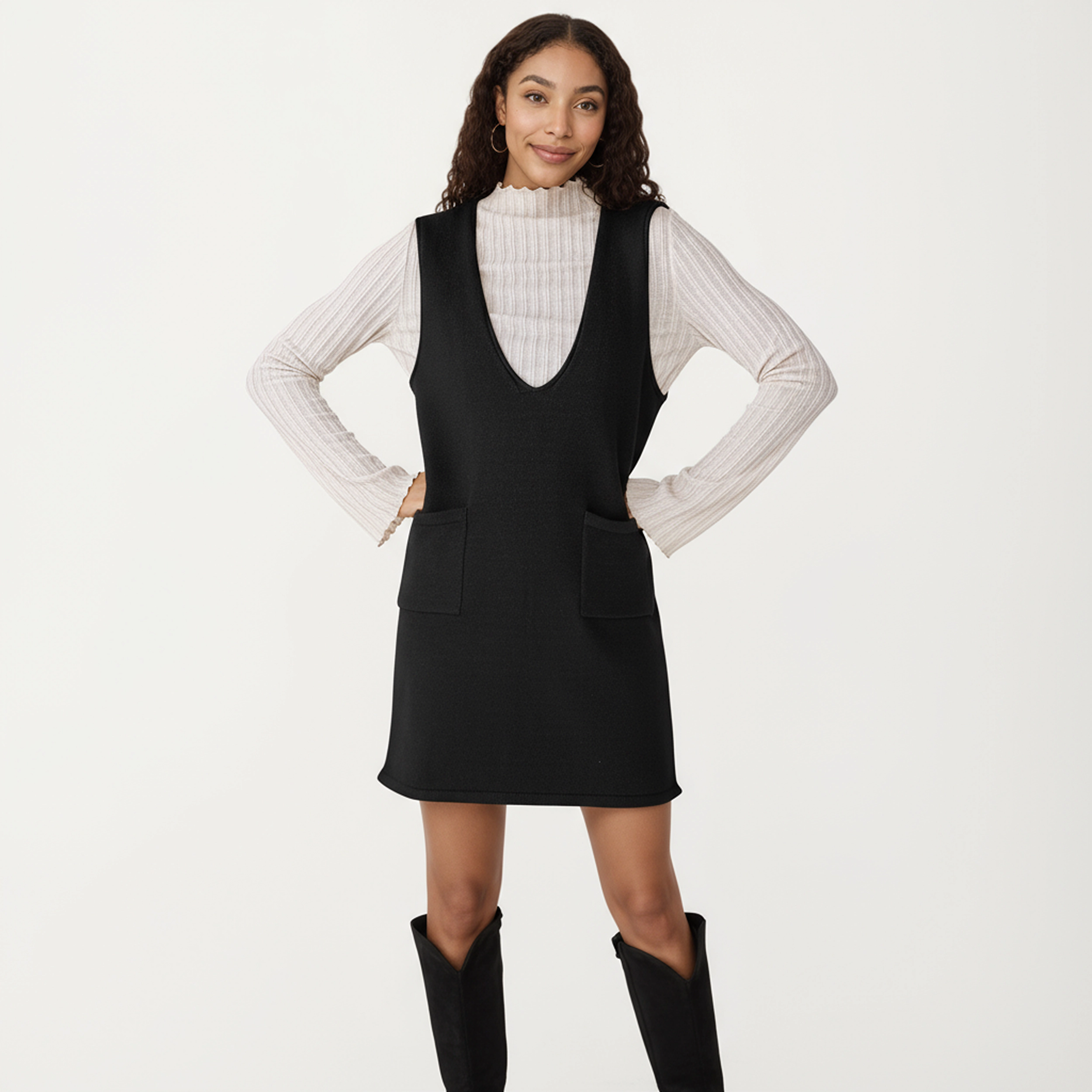 Anna-Kaci Women's Sleeveless V-Neck Shift Front Patch Pockets Dress