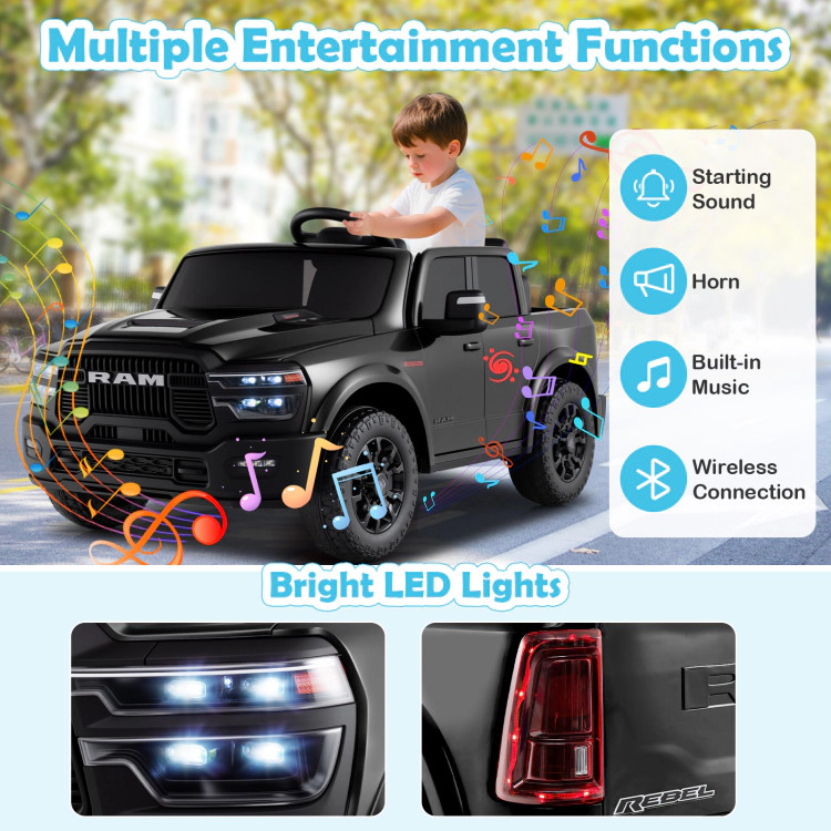 Hivvago 2 Seater 24V Ride on Toy for Big Kids Licensed Ram Truck with Remote and Music