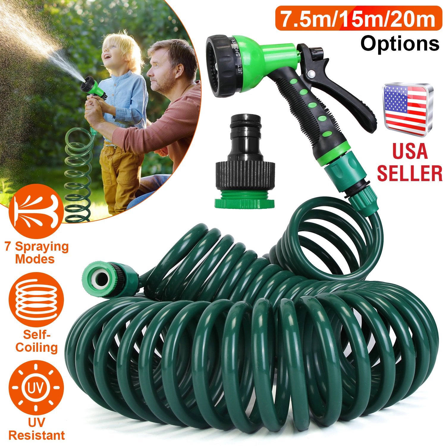 GBruno Self-Coiling EVA Garden Hose With Sprayer