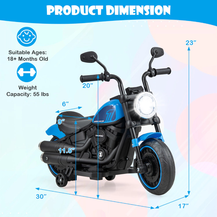 Hivvago Kids Electric Motorcycle with Training Wheels and LED Headlights