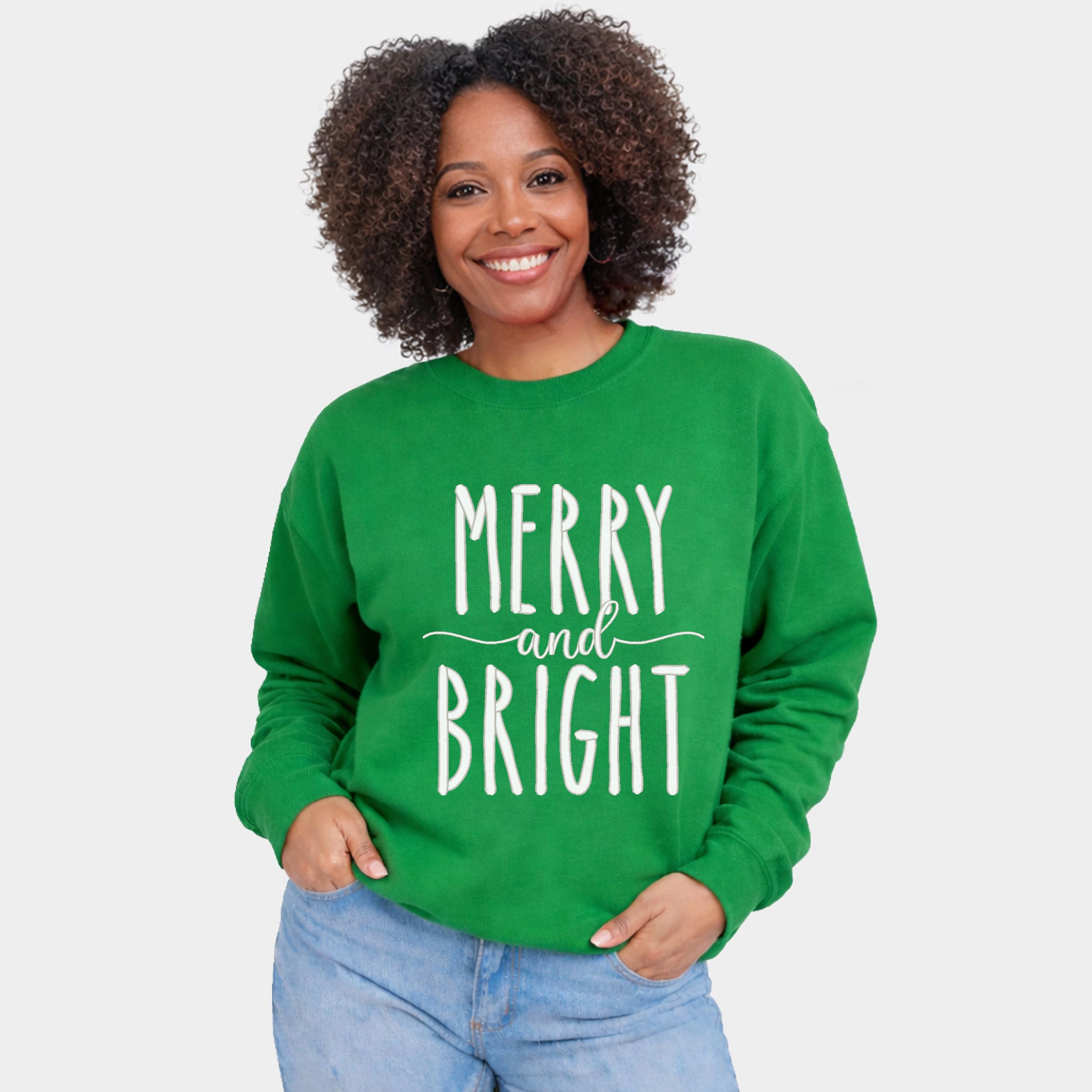 Simply Sage Market - Embroidered Merry and Bright  Women's Graphic Sweatshirt