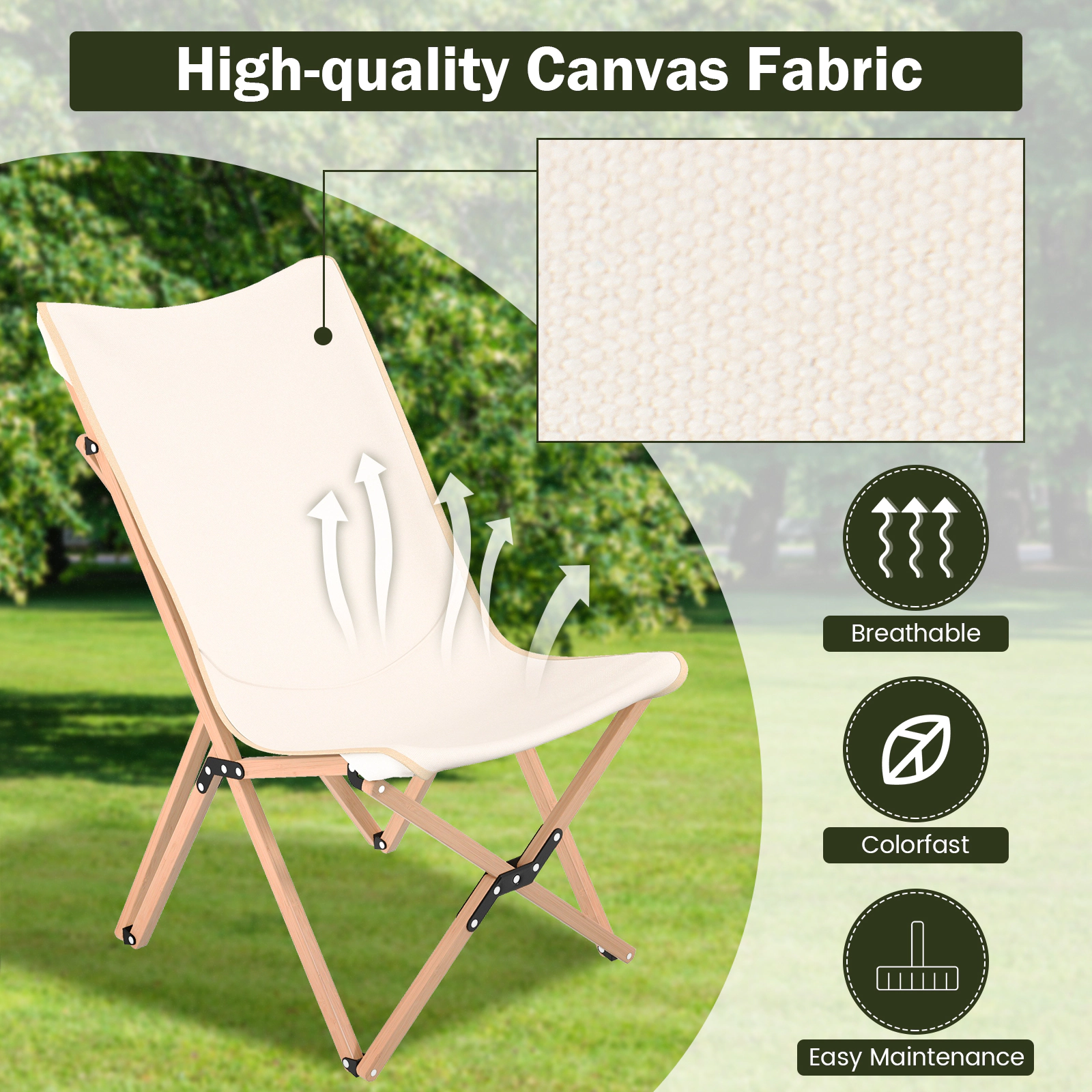 LJG Set of 2 Bamboo Dorm Chair with Storage Pocket for Camping and Fishing