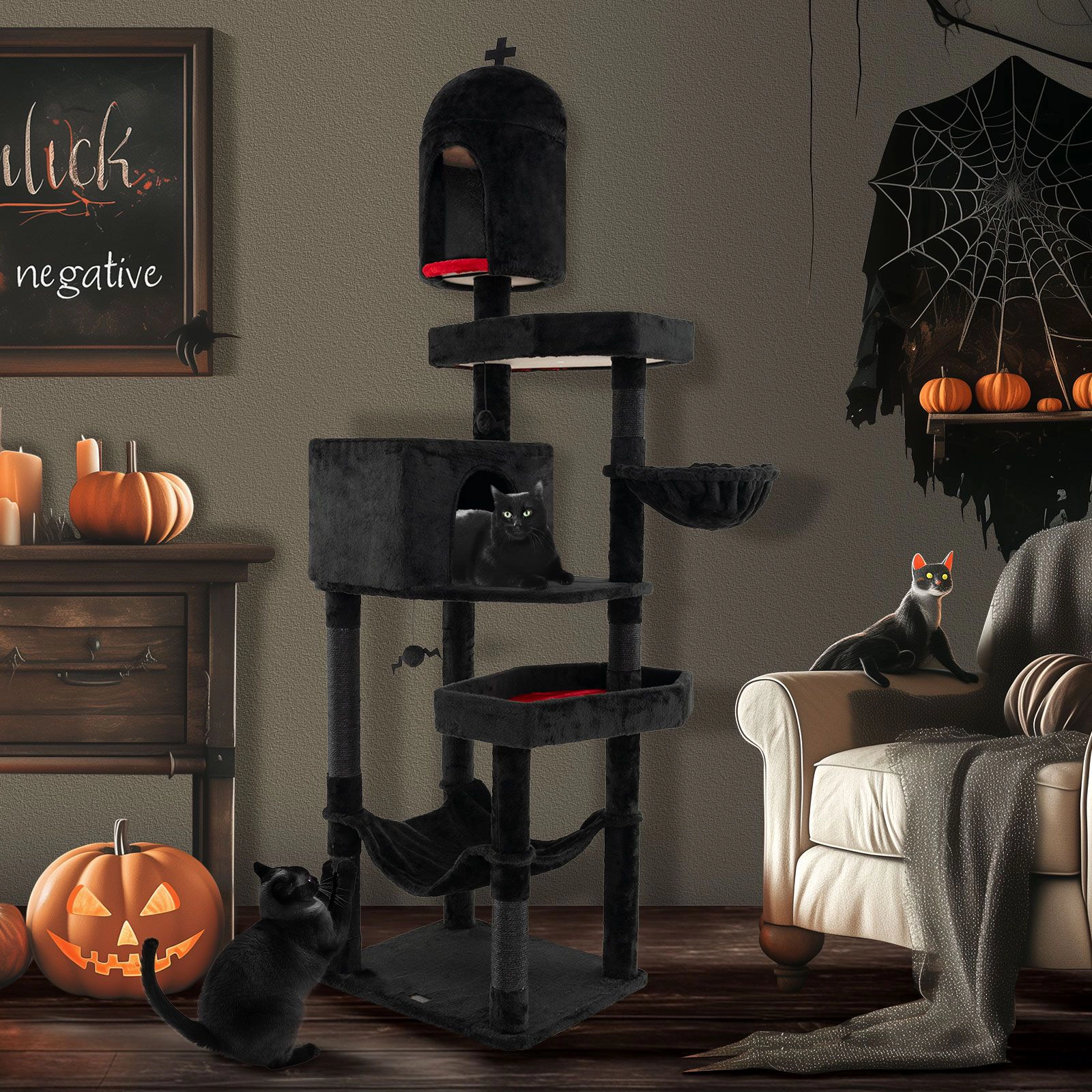 SlickBlue 83" Multi-Level Cat Tower with 2 Coffin Beds & Condos