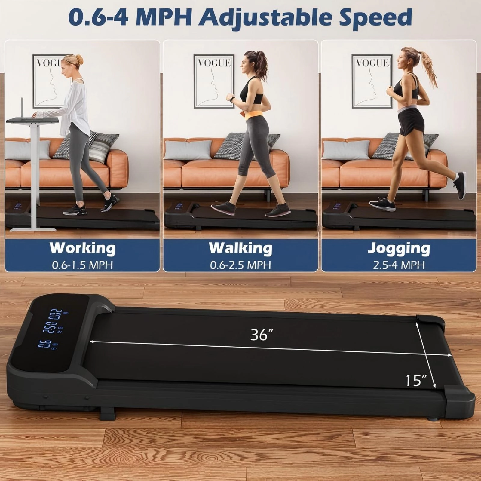 SUGIFT 2.5HP Under Desk Walking Treadmill with Remote Control 220-lb Capacity 3 Countdown Modes Black