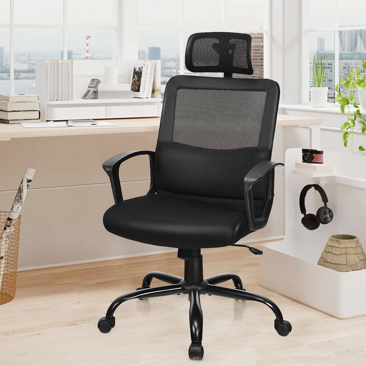 SUGIFT High Back Mesh Ergonomic Swivel Office Chair with Headrest 265-lb Capacity 45.5-49.5-in Adjustable Height Black