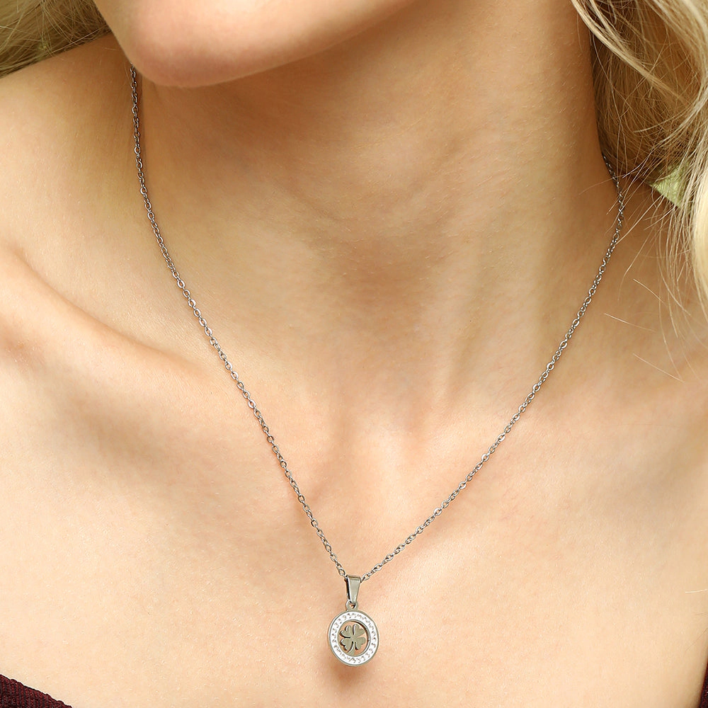 SOHI Women's Metallic Silver the Clover Pendant Necklace
