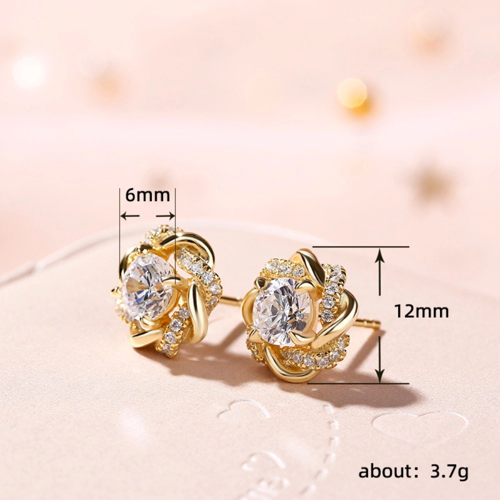 Plated Round Cubic Zirconia Inlaid Creative Exquisite Flower Design Stud Earring