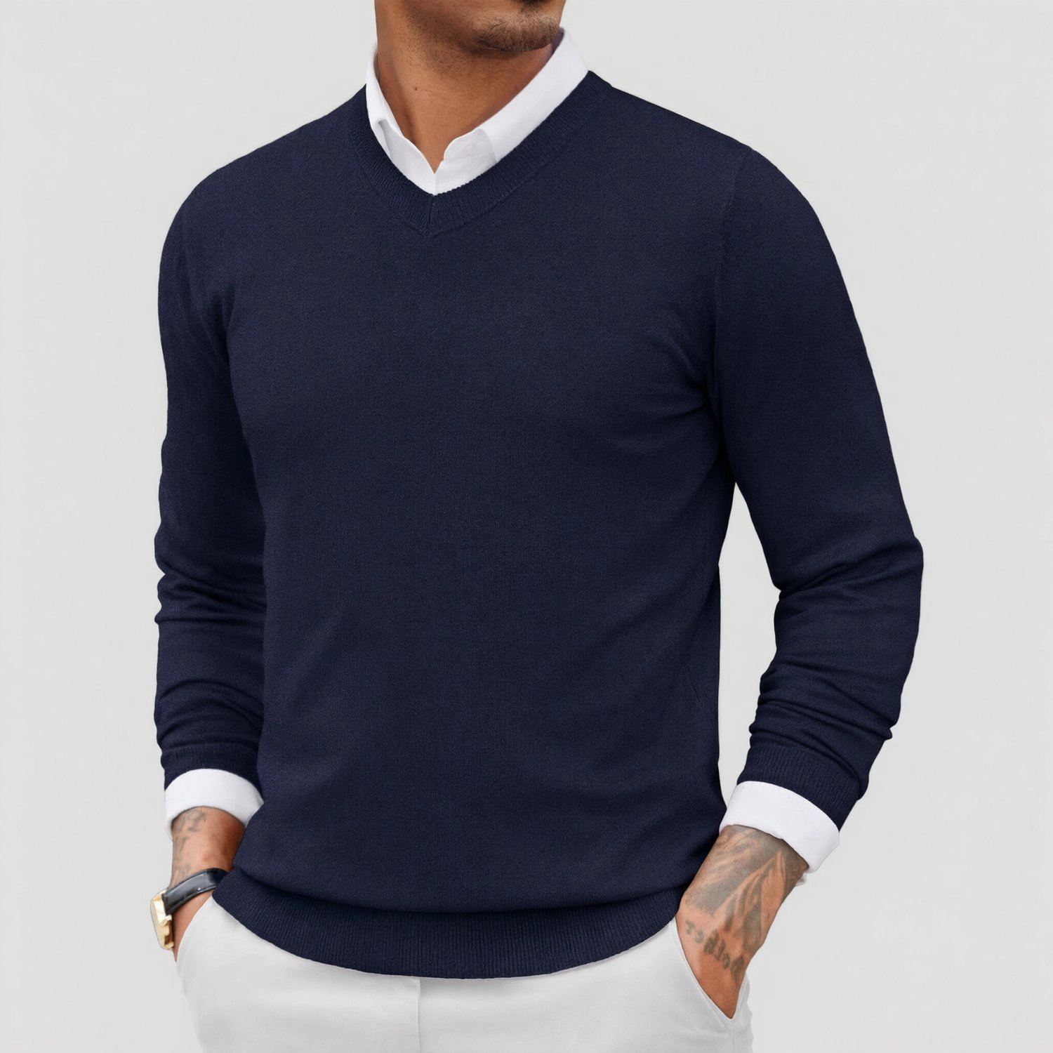 COOFANDY Mens V Neck Sweater Long Sleeve Ribbed Trim Slim Fit Casual Fall Pullover