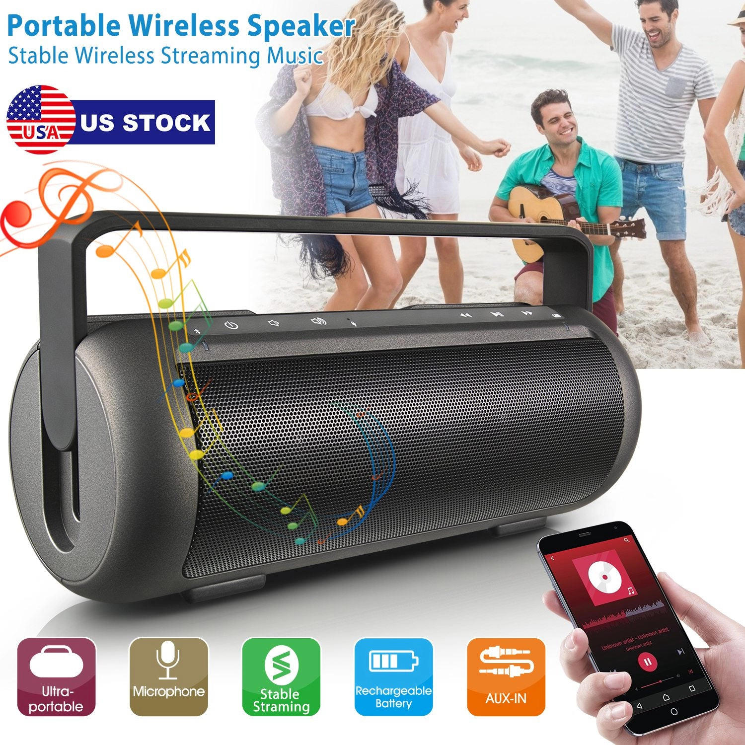 GBruno Dual-Driver Wireless Speaker With Microphone