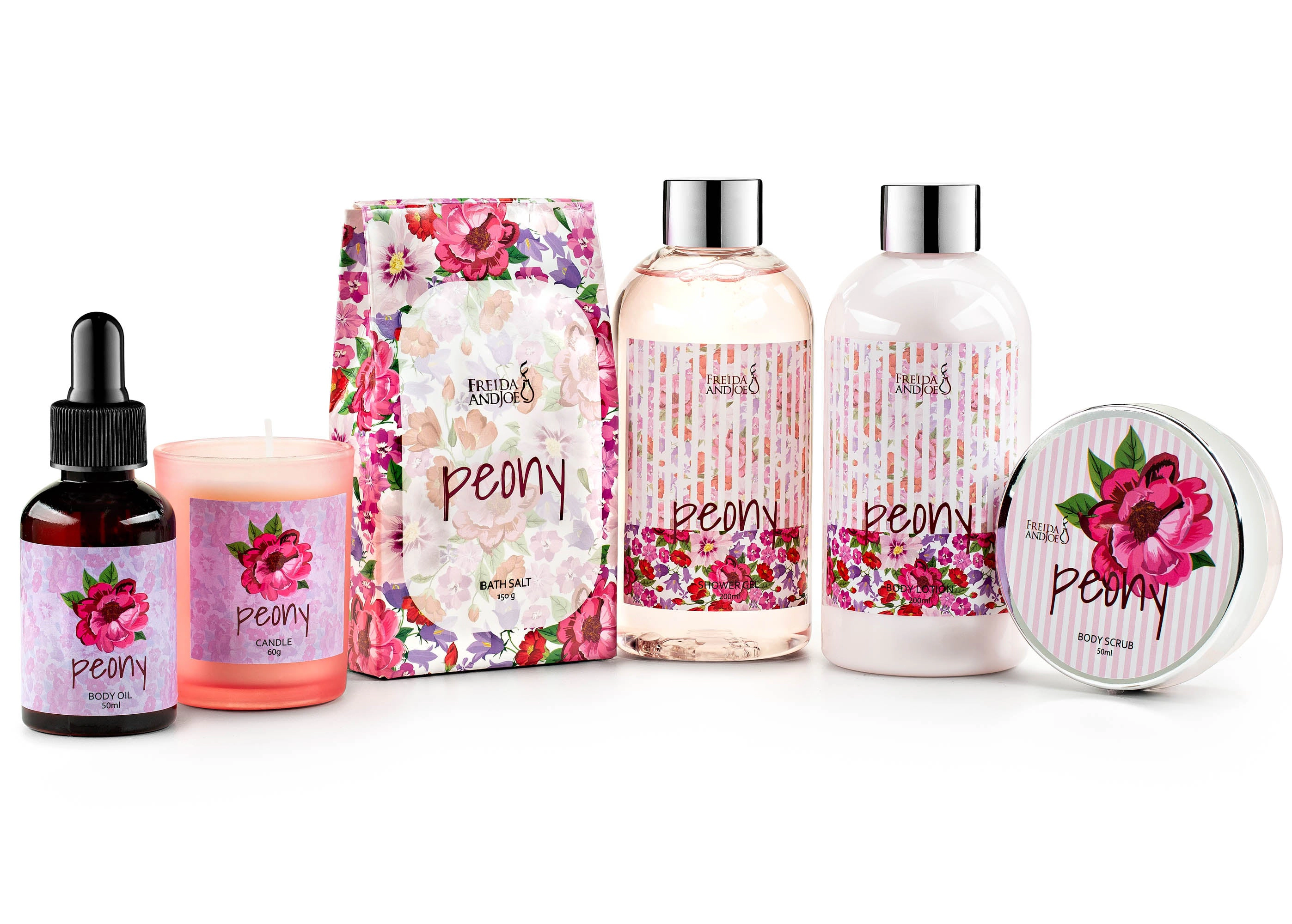Freida & Joe Women Peony Floral Spa Basket Bath and Body Gift Set