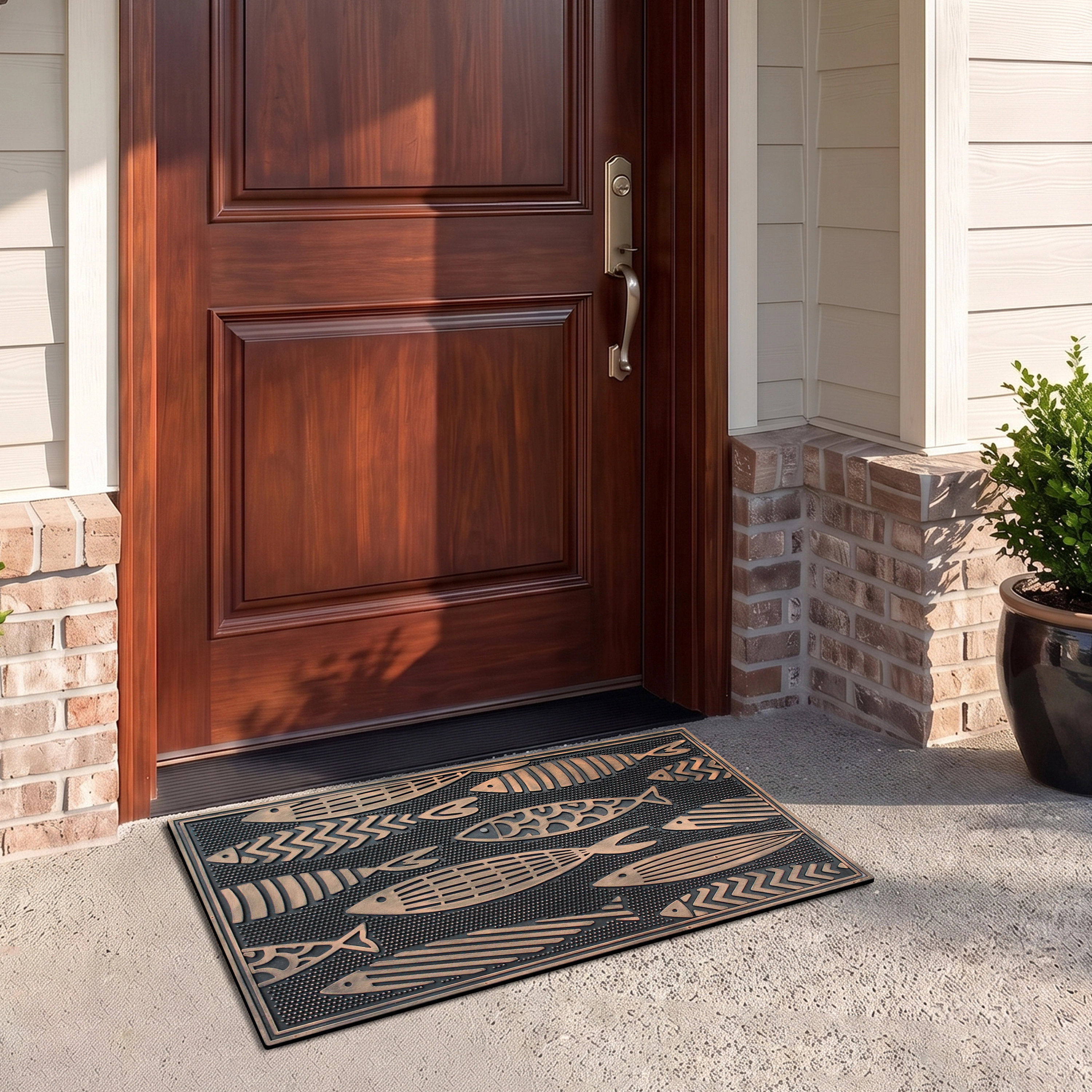 A1 Home Collection Rubber Welcome Doormat Non-Slip Indoor Outdoor Front Door Mat, Nautical Fish, 18 x 30 Inches