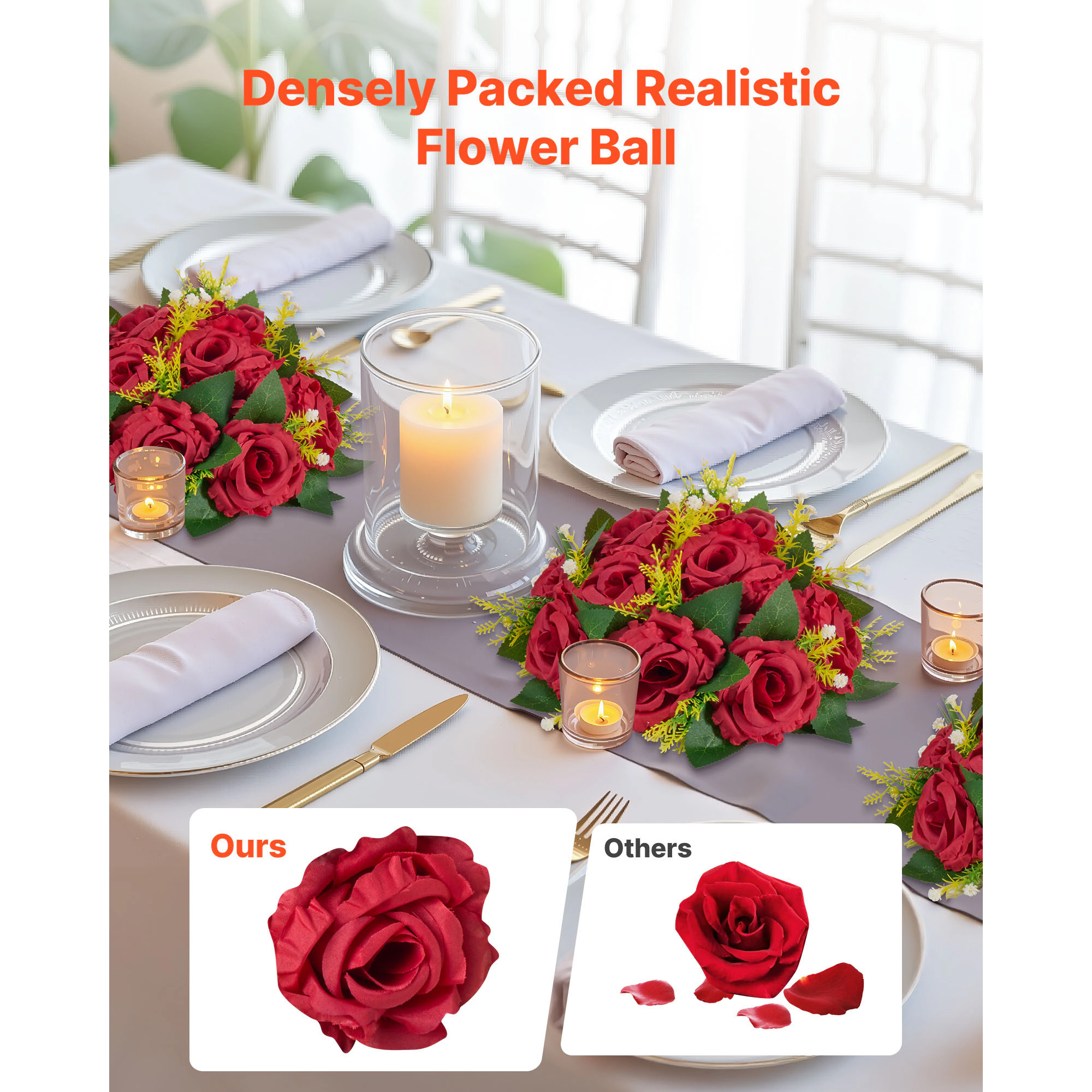 HONGGE Artificial Flower Roses Arrangement for Wedding Home Table, 10 PCS