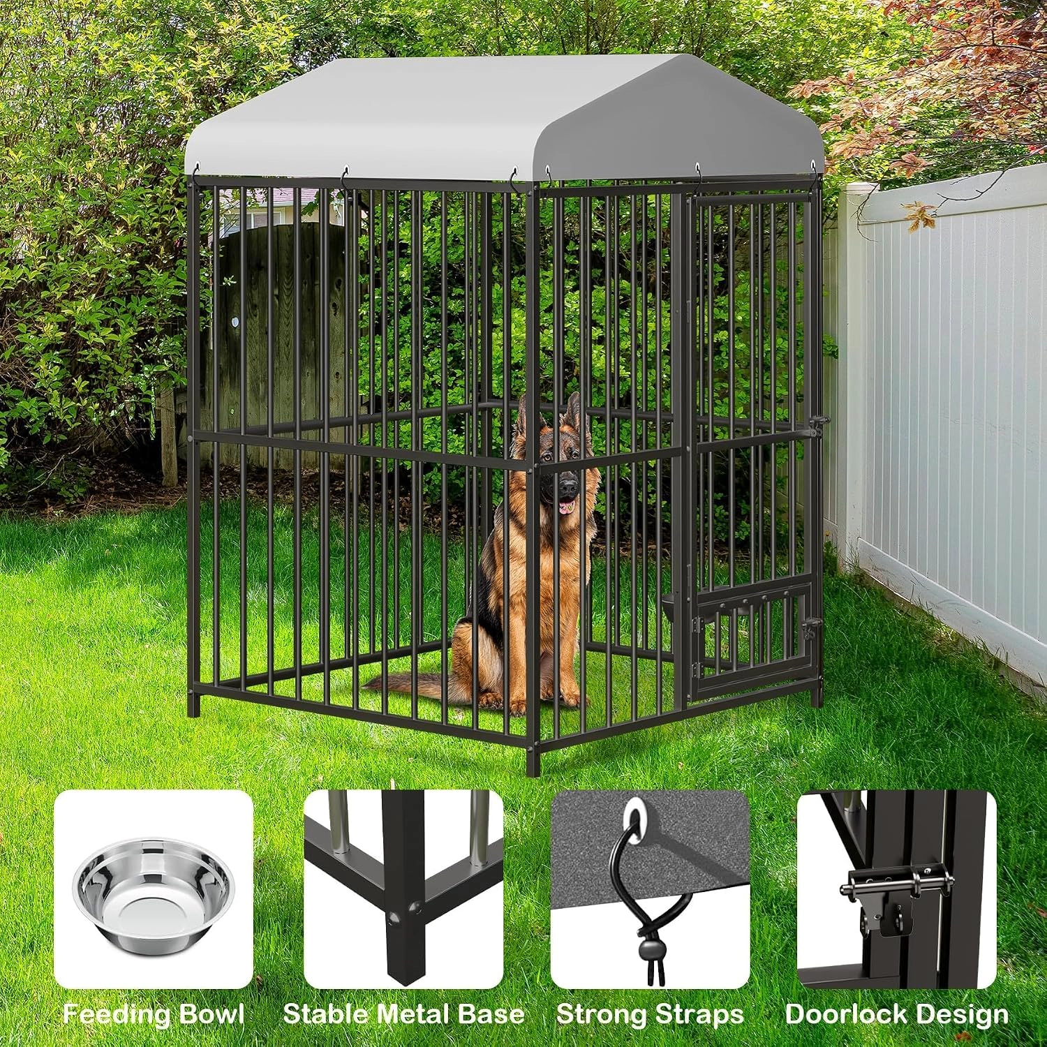 4x4x6 FT Outdoor Dog Kennel, Heavy-Duty Black Metal Tube Pet Enclosure for Backyard Garden
