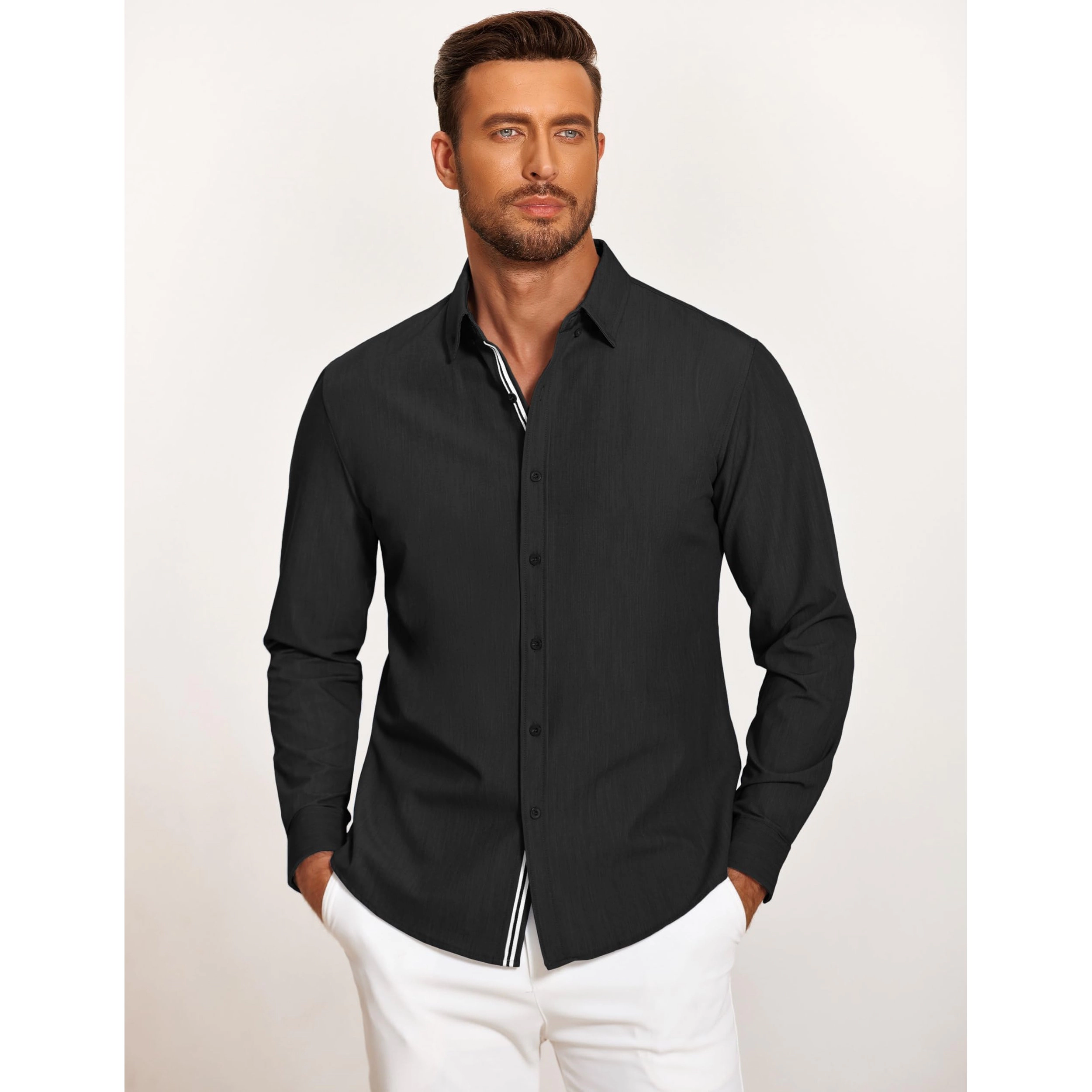 COOFANDY Men's Slim Fit Long Sleeve Button Front Shirt