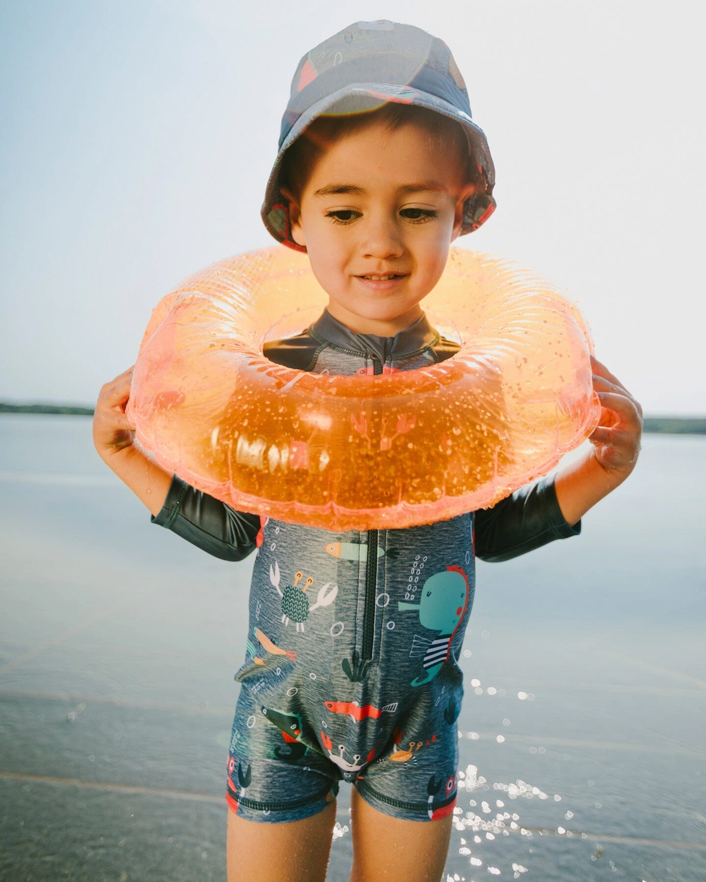 Deux par Boys Toddler One-Piece Long Sleeve Rashguard Printed Marine Animals
