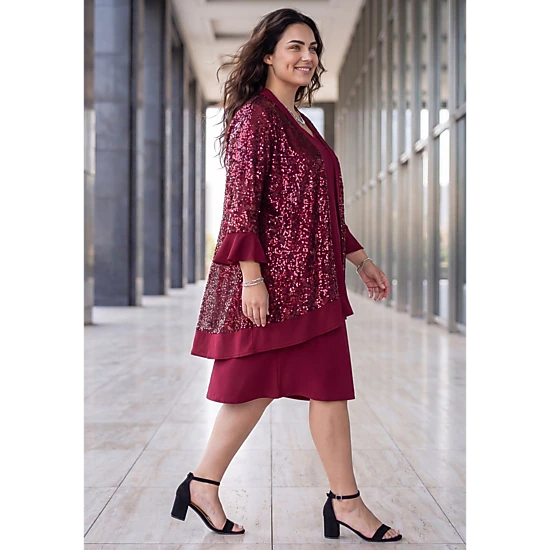 Catherines Women's Plus Size Dahlia Dress & Sequin Mesh Cardigan 2 ...