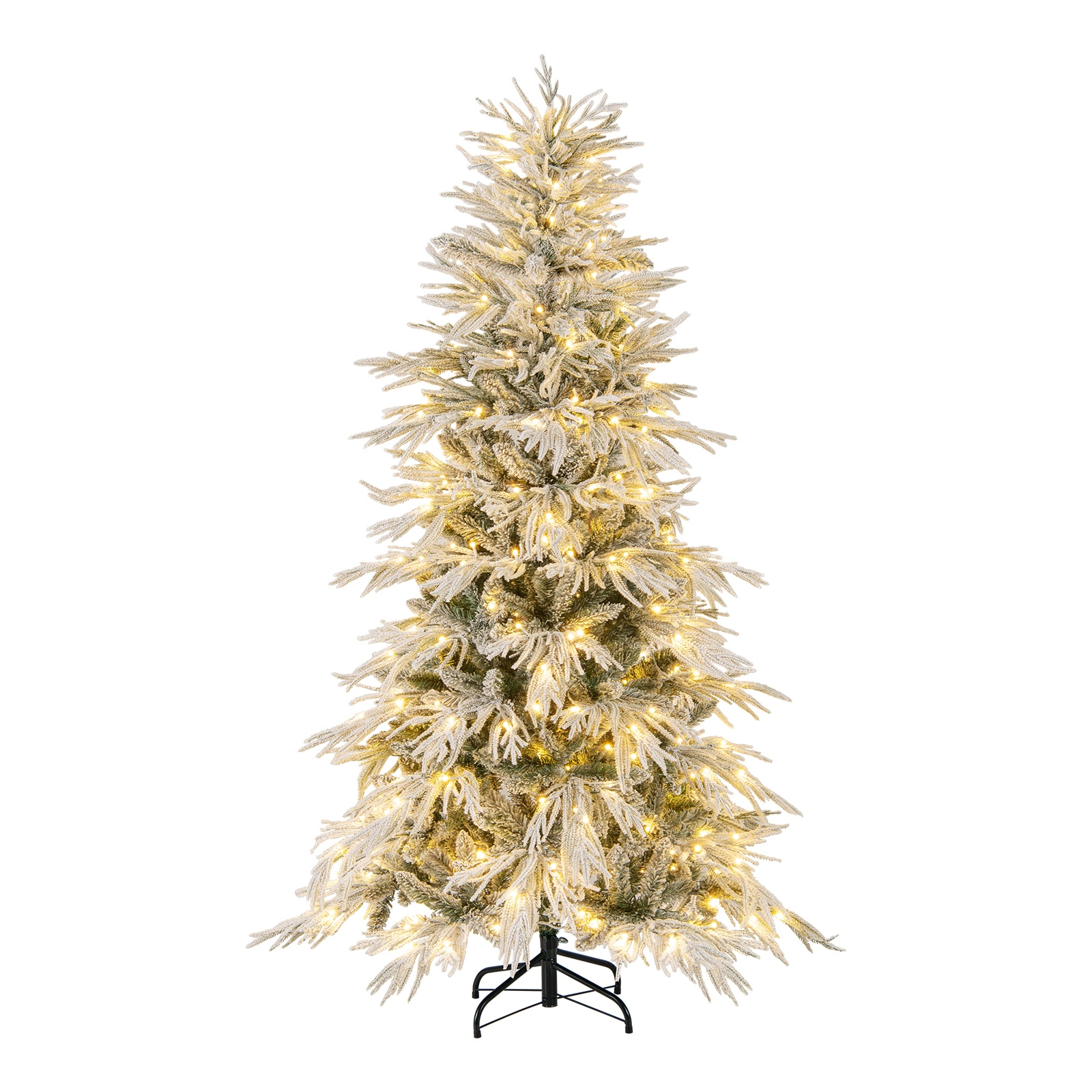 SUGIFT 6-ft Snow Flocked Hinged Pre-Lit Xmas Tree with 594 Branch Tips and 250 LED Lights and Gloves