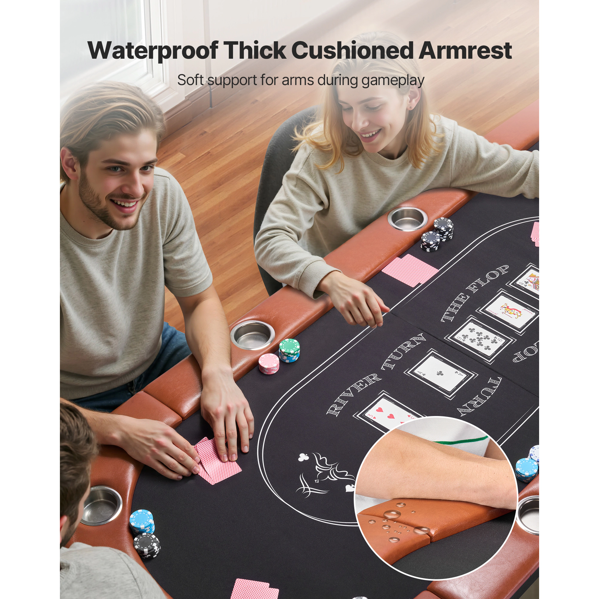 HONGGE Foldable Poker Table Player Folding Casino Leisure Table with Padded Rails and Cup Holders Oval Portable Game