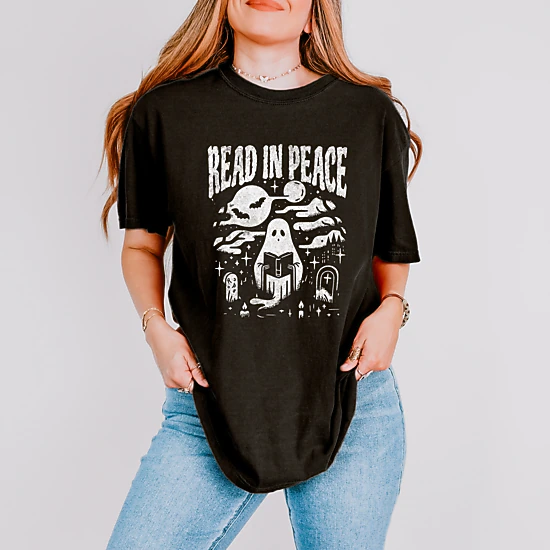 Simply Sage Market - Women's Garment Dyed Graphic T-Shirt - Read In Peace Book Club