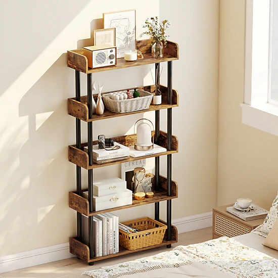 LJG 5-Tier Open Bookcase with Industrial Storage Unit