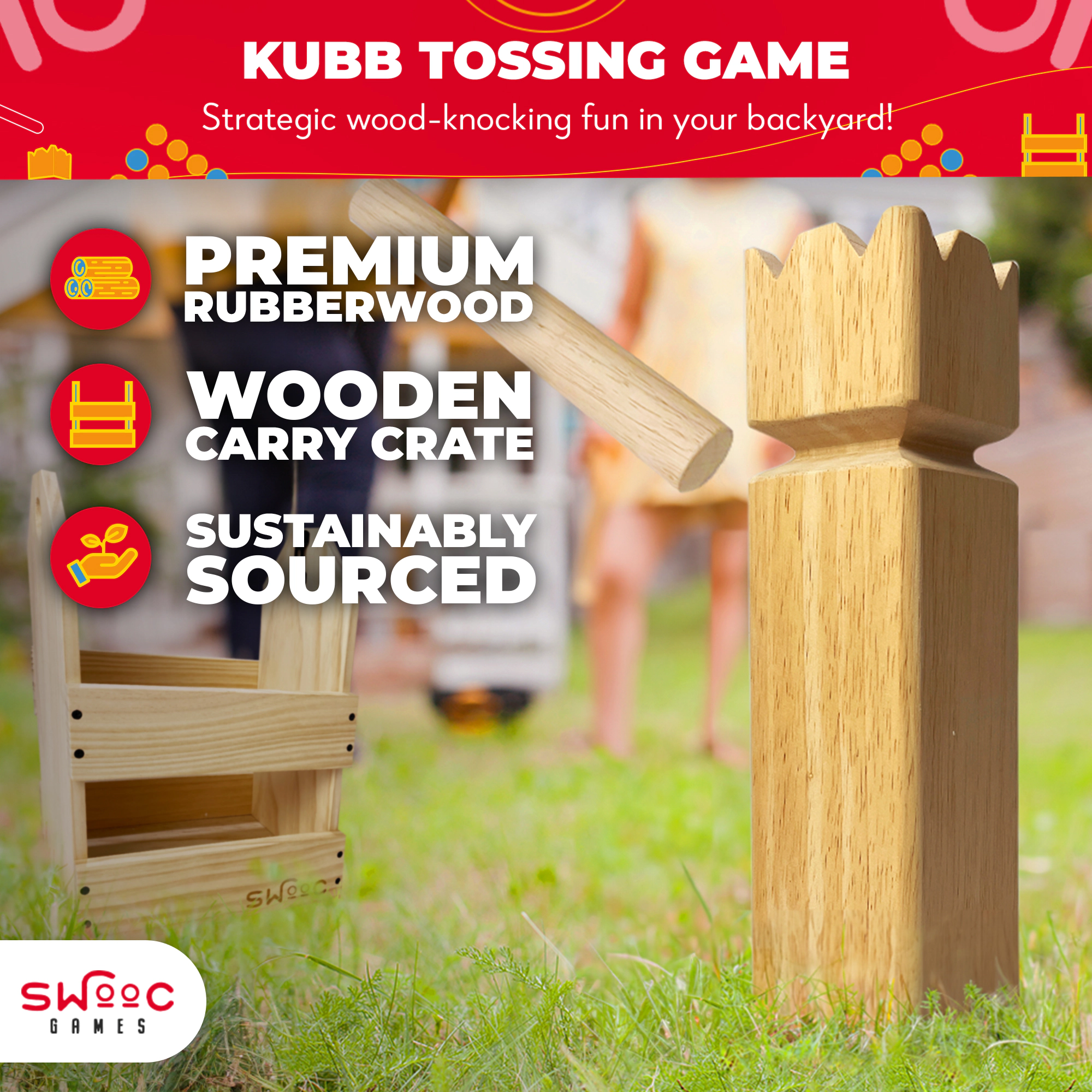 Swooc Games | Kubb Yard Game With Crate