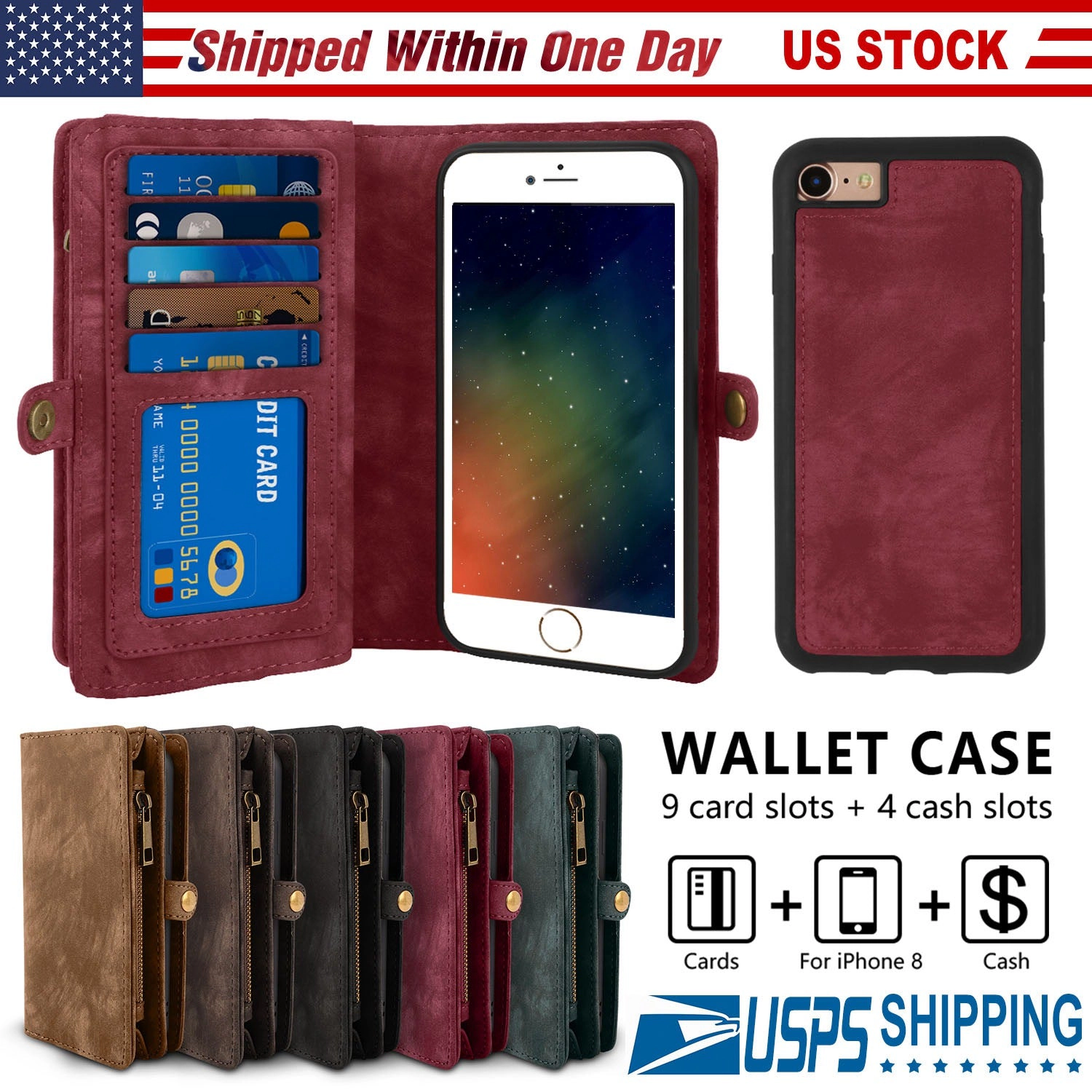 GBruno 2-in-1 Leather Phone Wallet Case For IPhone 8