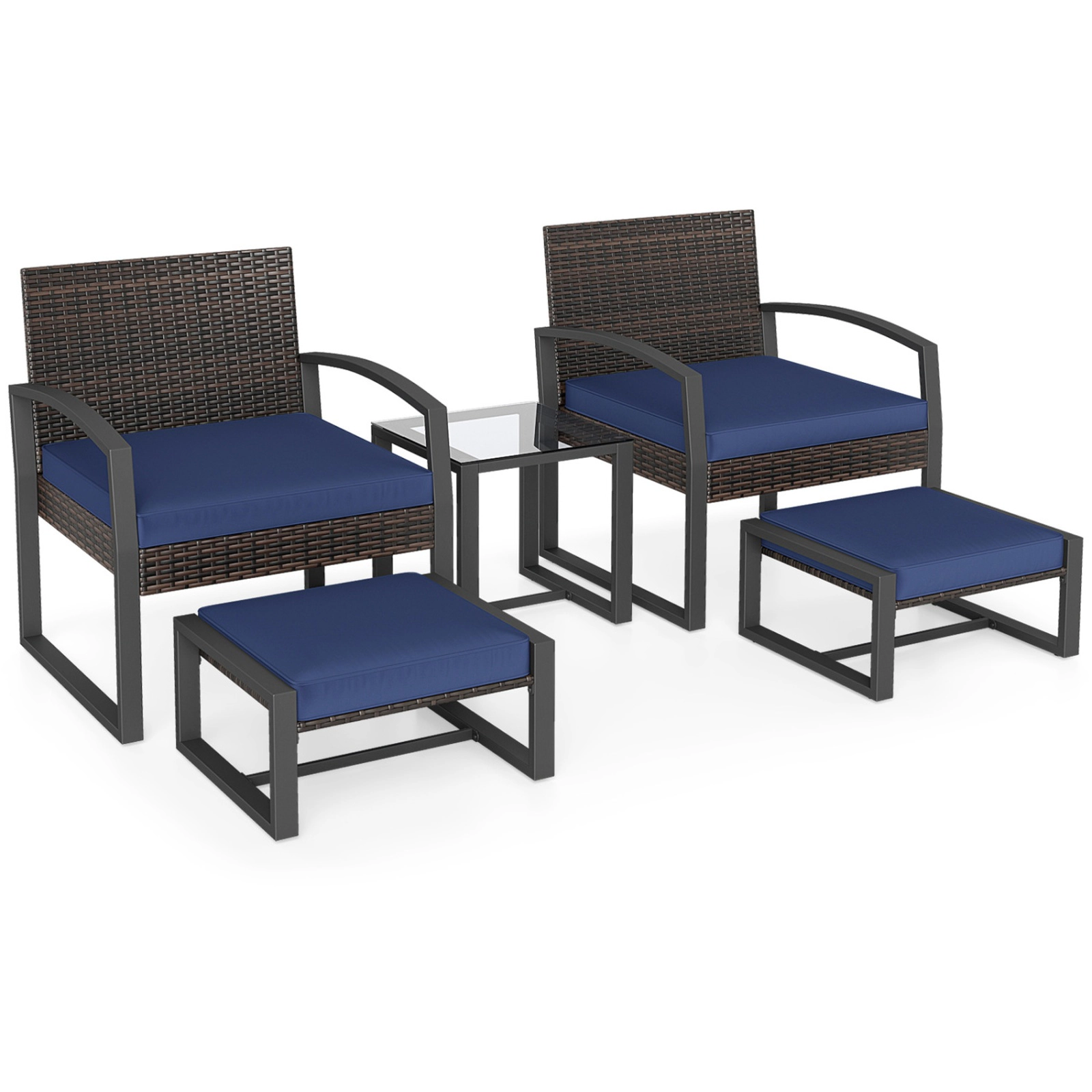 SUGIFT Patio Conversation Set with 2 Ottomans & Tempered Glass Side Table 400-lb Chairs 220-lb Ottomans 165-lb Table Mix