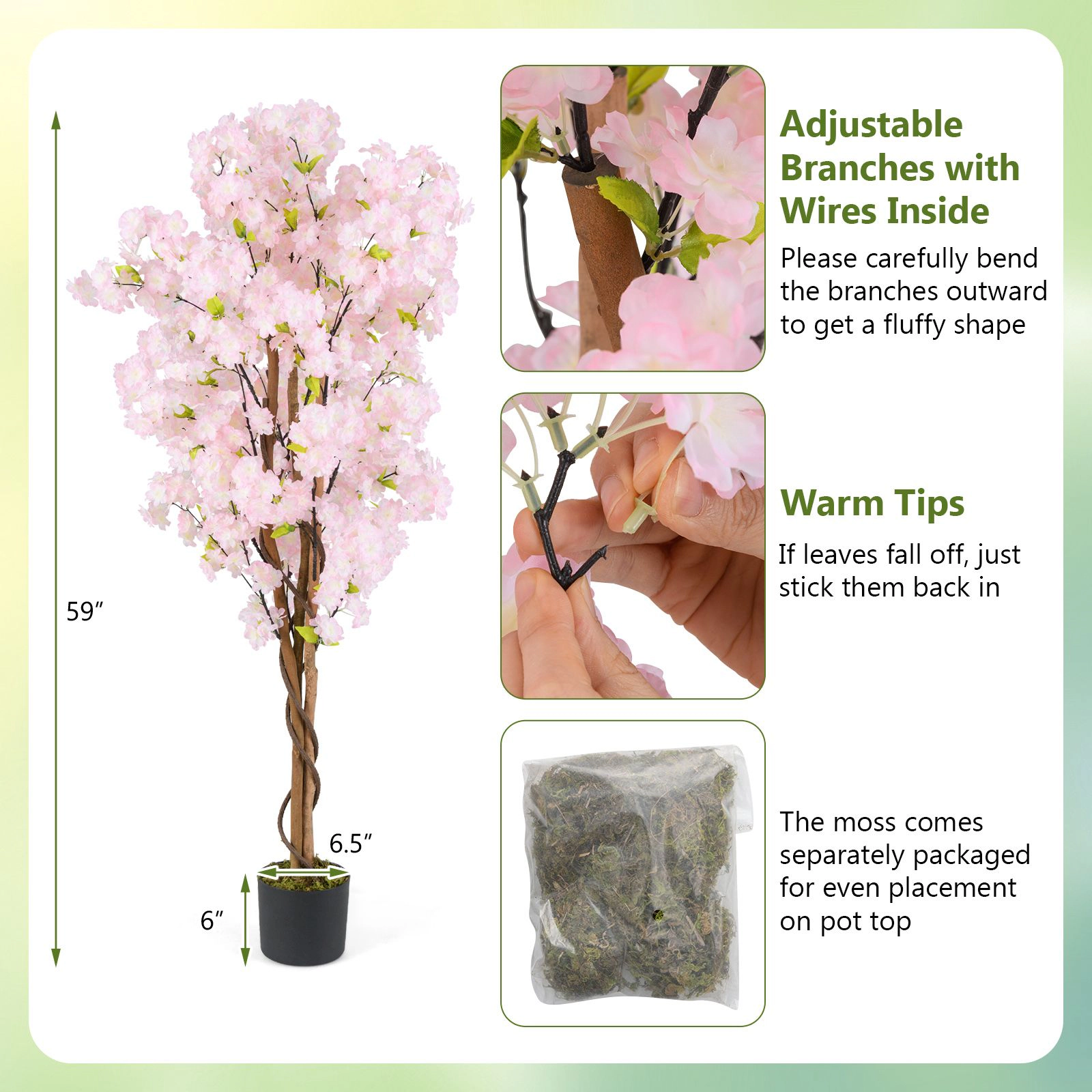 SlickBlue Potted Pink Flower Tree for Home Office Wedding Decor
