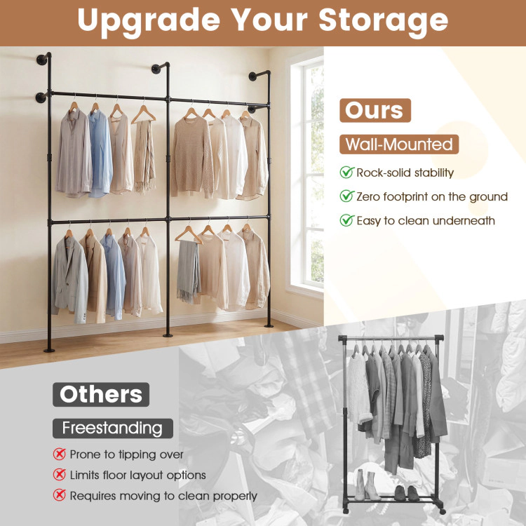 Hivvago Wall Mounted Pipe Clothing Rack with 4 Hanging Rods